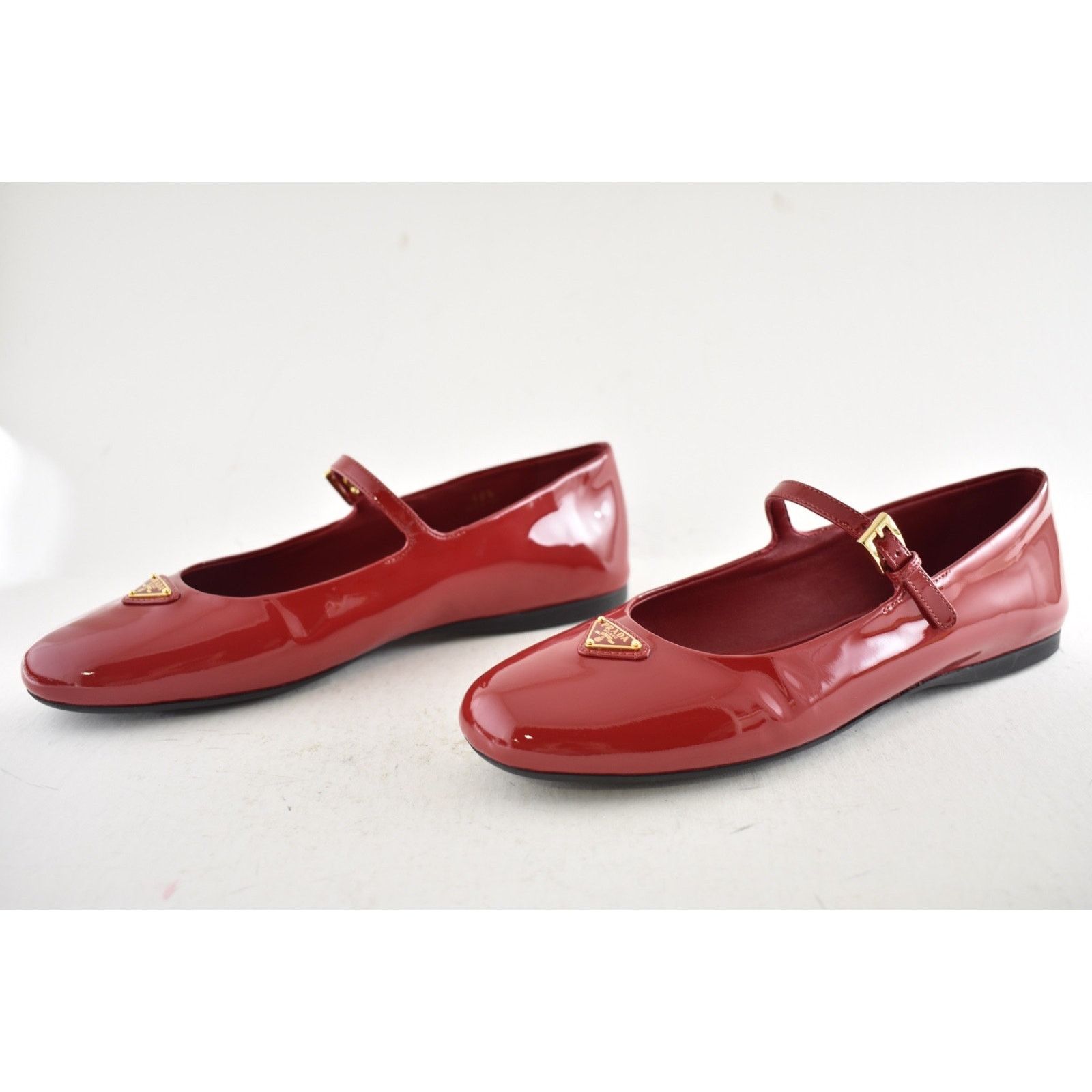 Prada Prada Cherry Red Patent Gold Triangle Logo Mary Jane Size US 8.5 / IT 38.5 - 14 Thumbnail