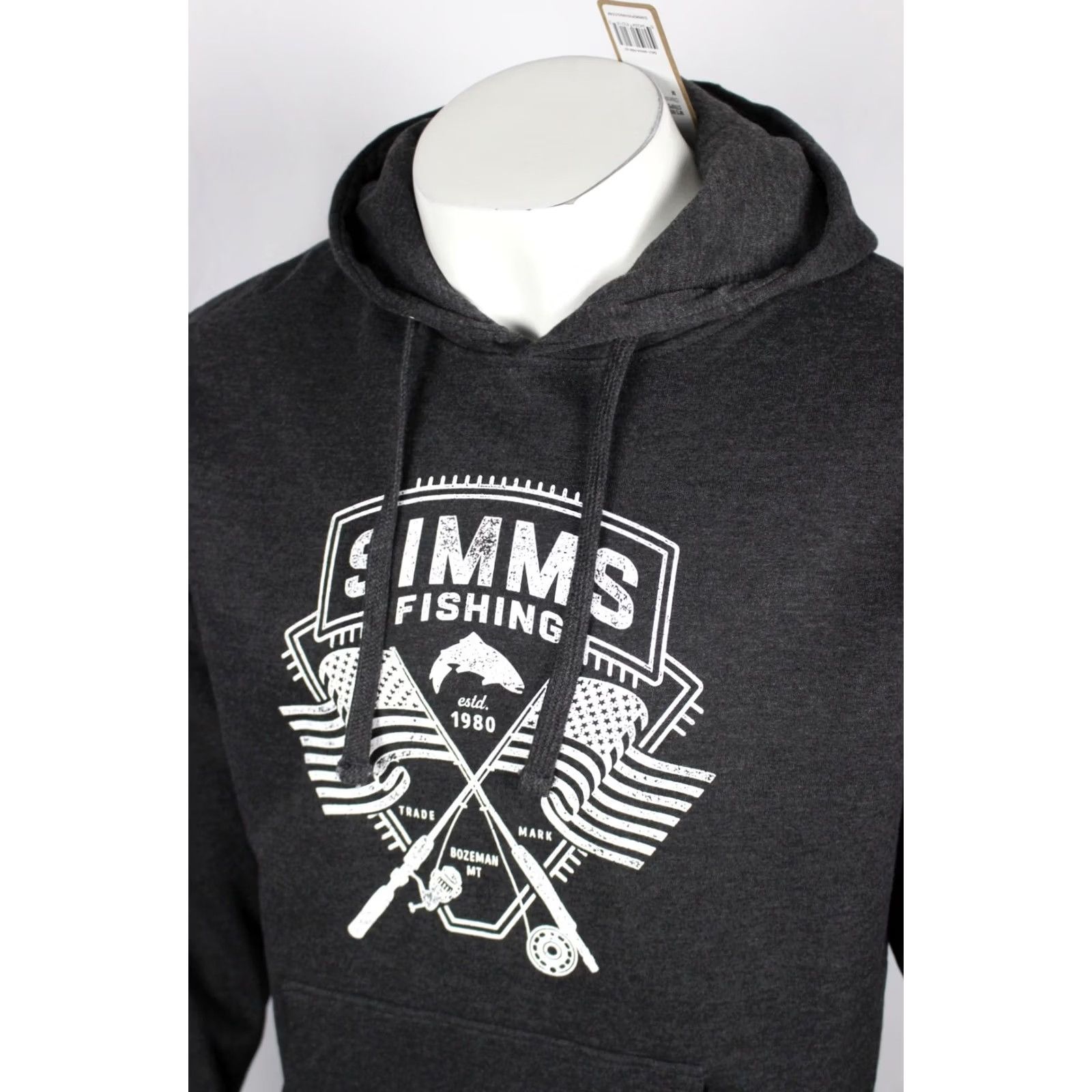 Vintage Simms Fishing Men's Hoodie Rods & Stripes Hoody M Medium Charcoal Heather Gray Size US M / EU 48-50 / 2 - 3 Thumbnail