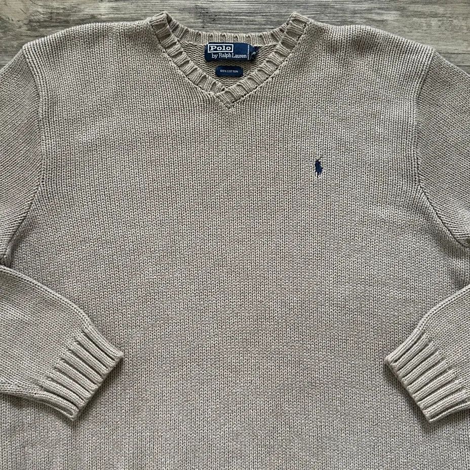 Polo Ralph Lauren Vintage Polo Ralph Lauren Beige V-Neck Knitted Sweater Size US XL / EU 56 / 4 - 2 Thumbnail