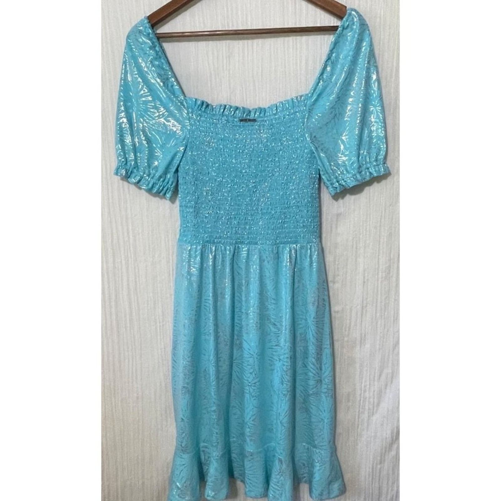 Michael Kors Michael Kors Smocked Peasant Dress Foil Print Turquoises Size S / US 4 / IT 40 - 11 Thumbnail