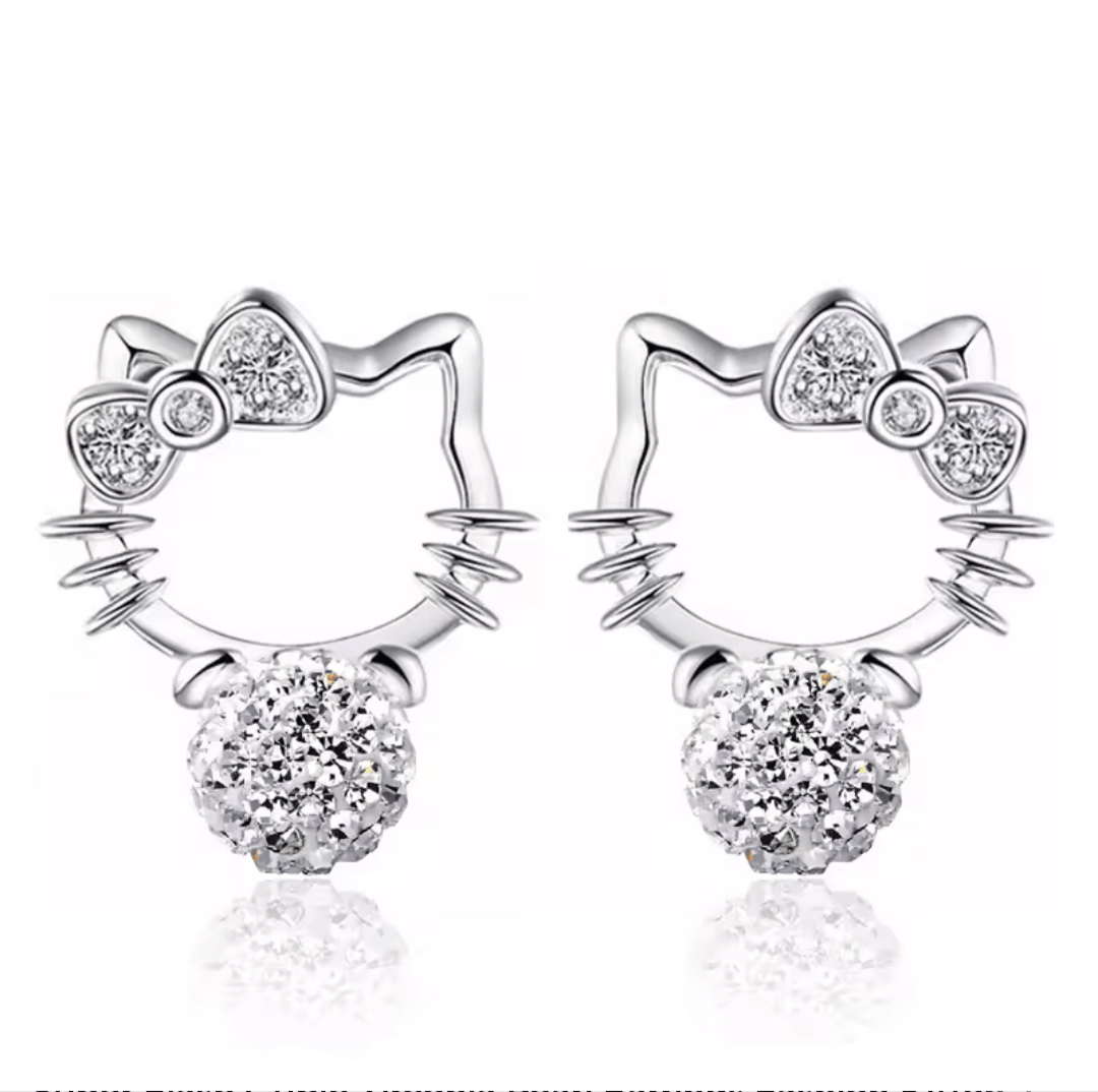 Japanese Brand HELLO KITTY Earrings Cubic Zirconia Pearl, Silver Color, NEW Size ONE SIZE - 1 Thumbnail
