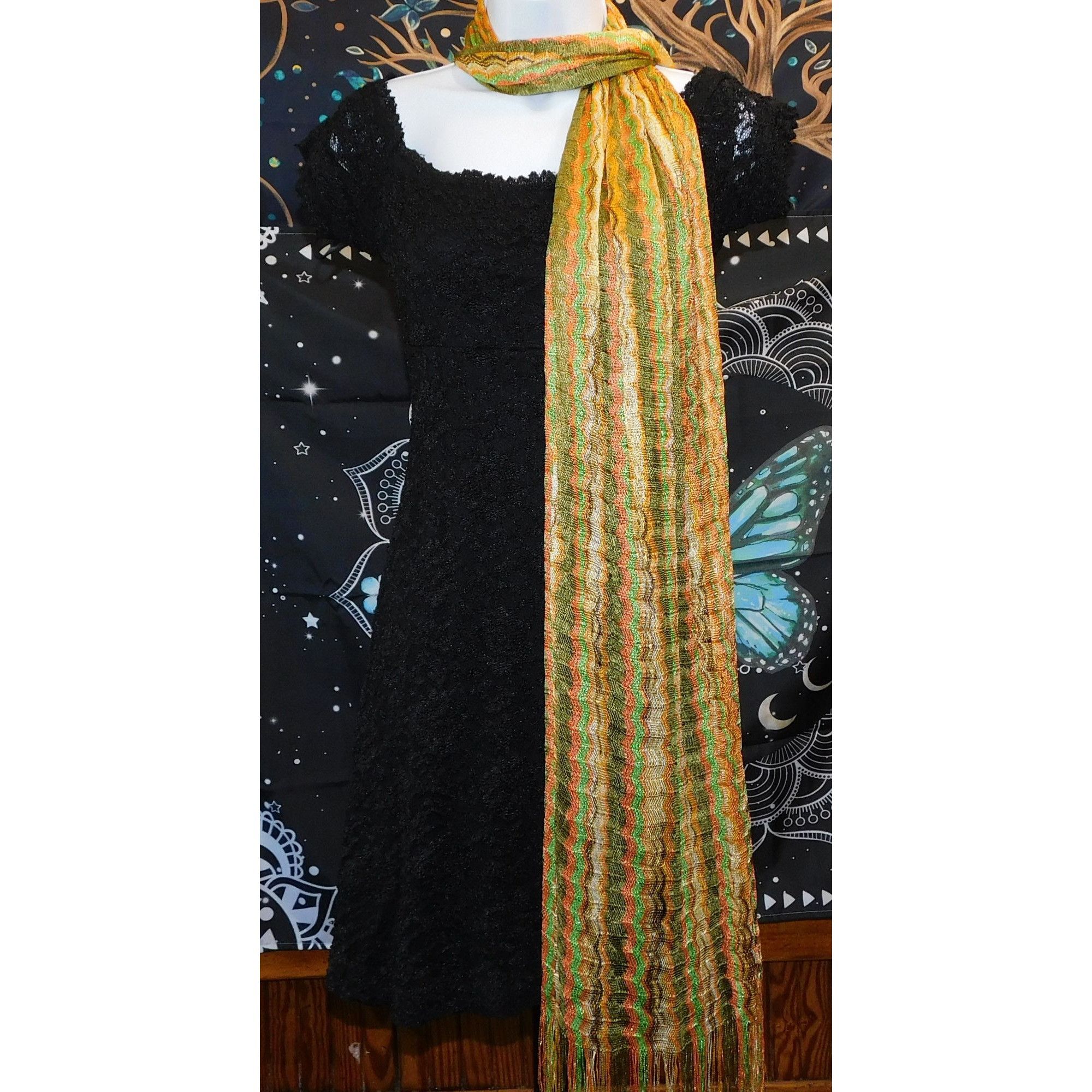 Other Vintage 70S Wavy Striped Gold & Green Metallic Scarf With 6" Size ONE SIZE - 1 Thumbnail