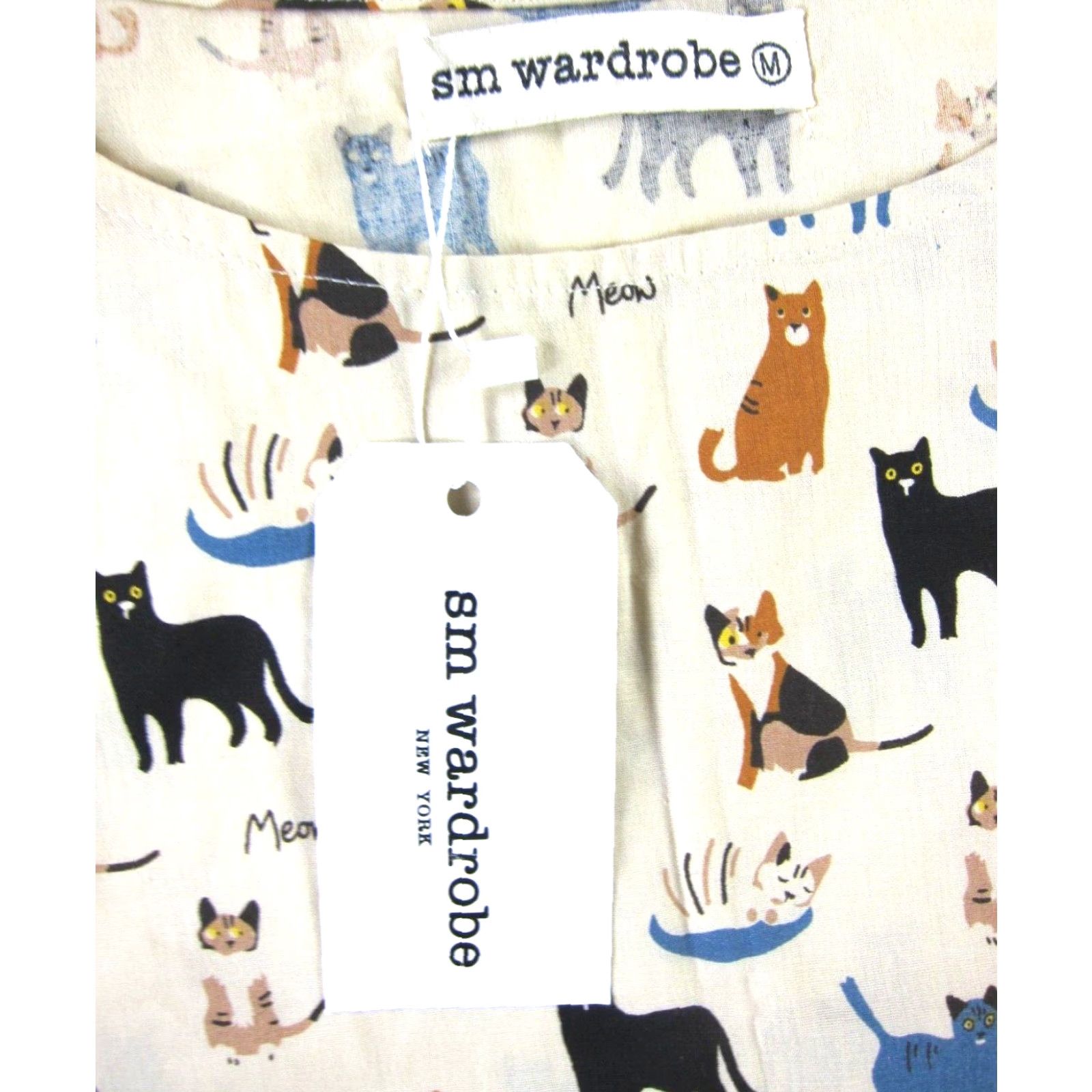 Vintage NWT SM Wardrobe Blouse Tunic 100% Cotton Ivory Cat Meow Shirt Medium Womens Size M / US 6-8 / IT 42-44 - 3 Thumbnail