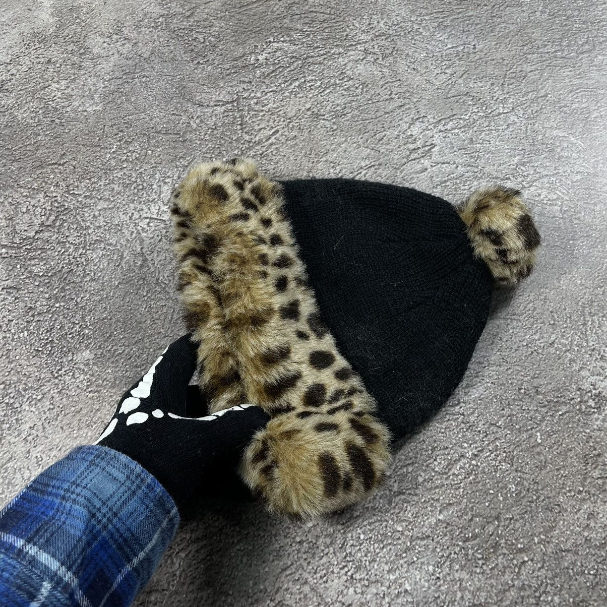 Vintage Vintage Y2K Fuzzy Mohair Beanie Black Tan Leopard Grail OS Size ONE SIZE - 4 Thumbnail