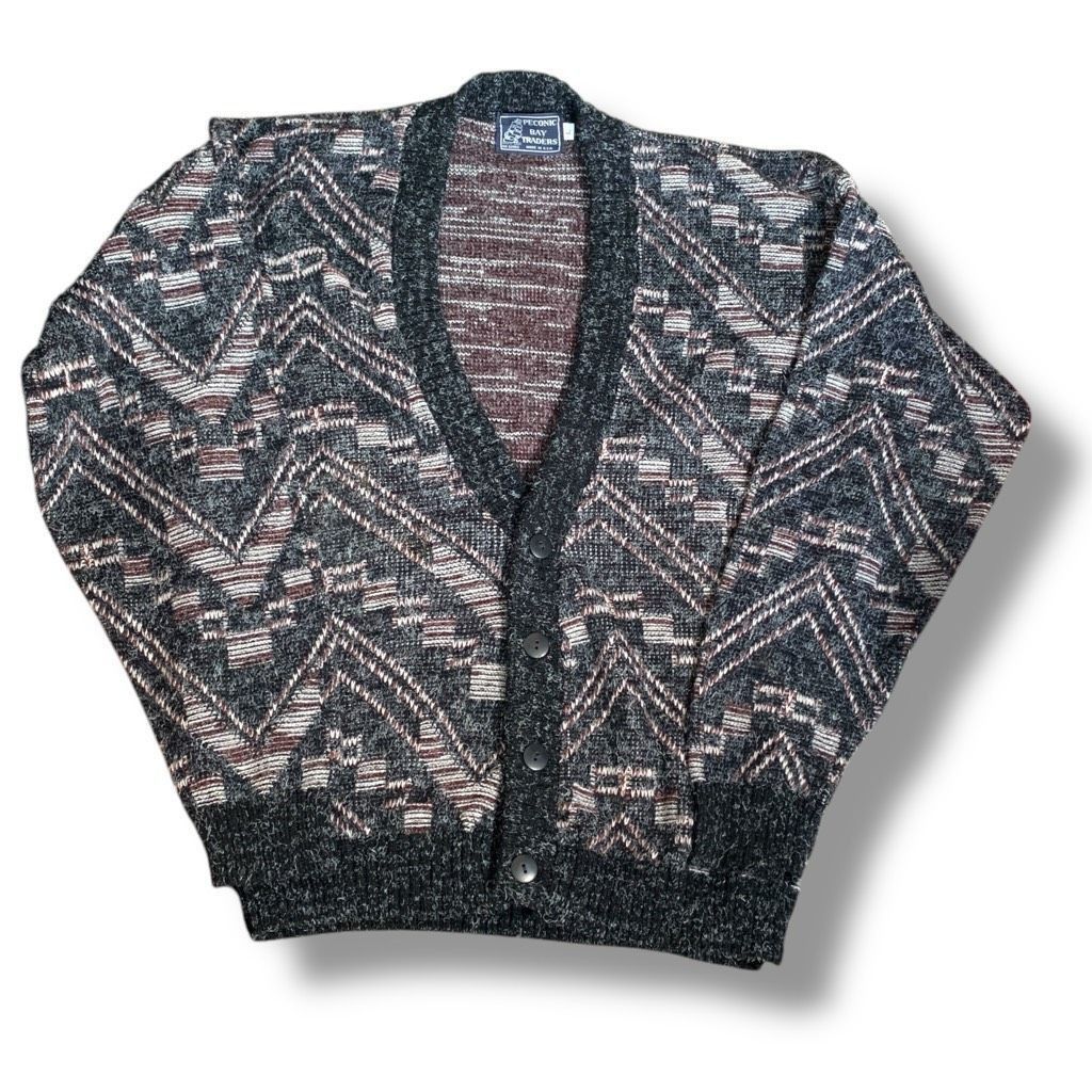 Vintage Vintage 80s Peconic Bay Cardigan Sweater Oversized Knit Geom Size US L / EU 52-54 / 3 - 10 Thumbnail