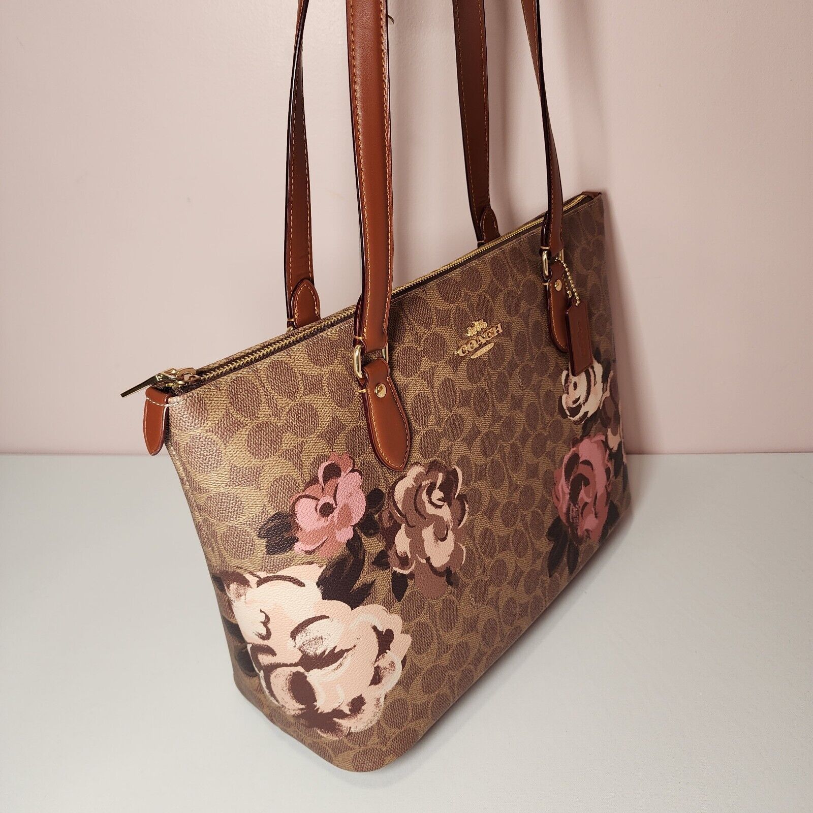 Coach NWT Coach CZ180 Signature Rose Gallery Tote Top Zip Multi Size ONE SIZE - 3 Thumbnail
