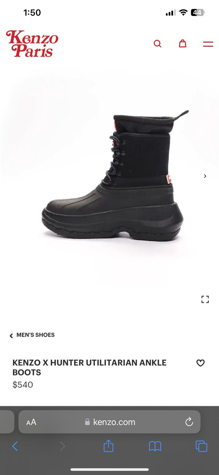 image of Kenzo X Hunter Ankle Boots in Black, Men's (Size 10)