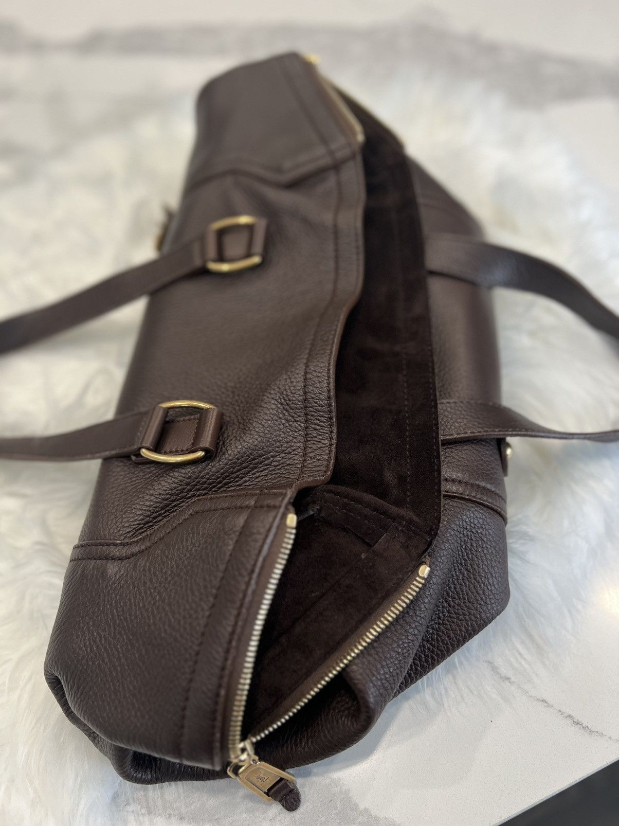 Yves Saint Laurent Yves Saint Laurent Rive Gauche Chocolate Brown Leather Tote Size ONE SIZE - 11 Thumbnail
