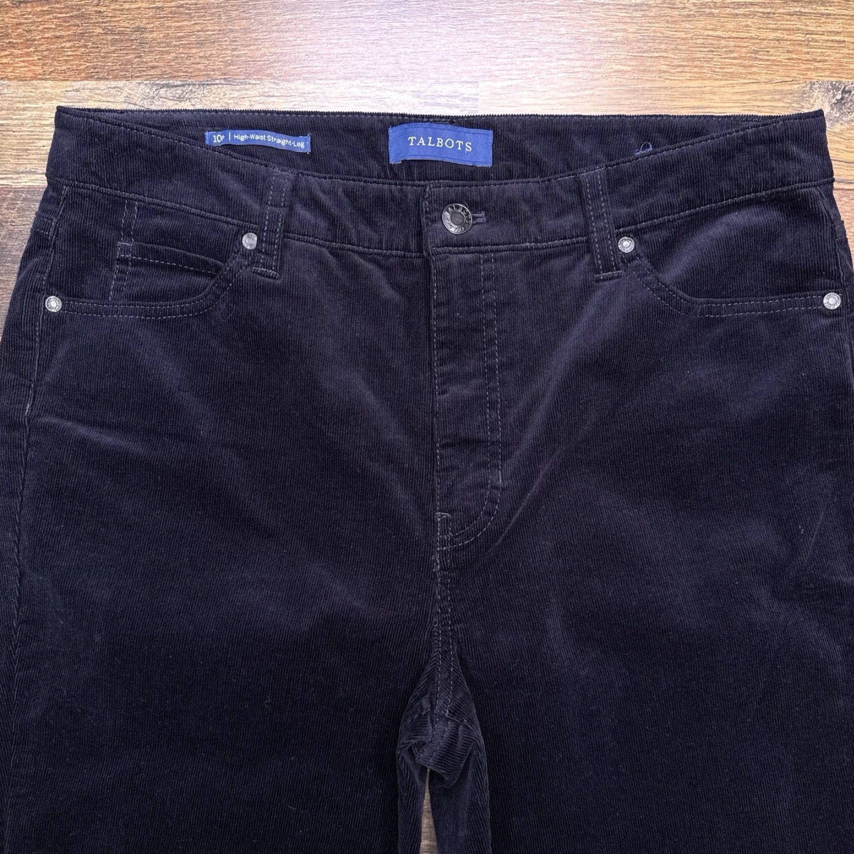 Talbots Talbots Jeans Womens 10P High Waist Straight Leg Corduroy Navy Blue Stretch 5-Pocket Regular Petite Size 32" / US 10 / IT 46 - 4 Thumbnail