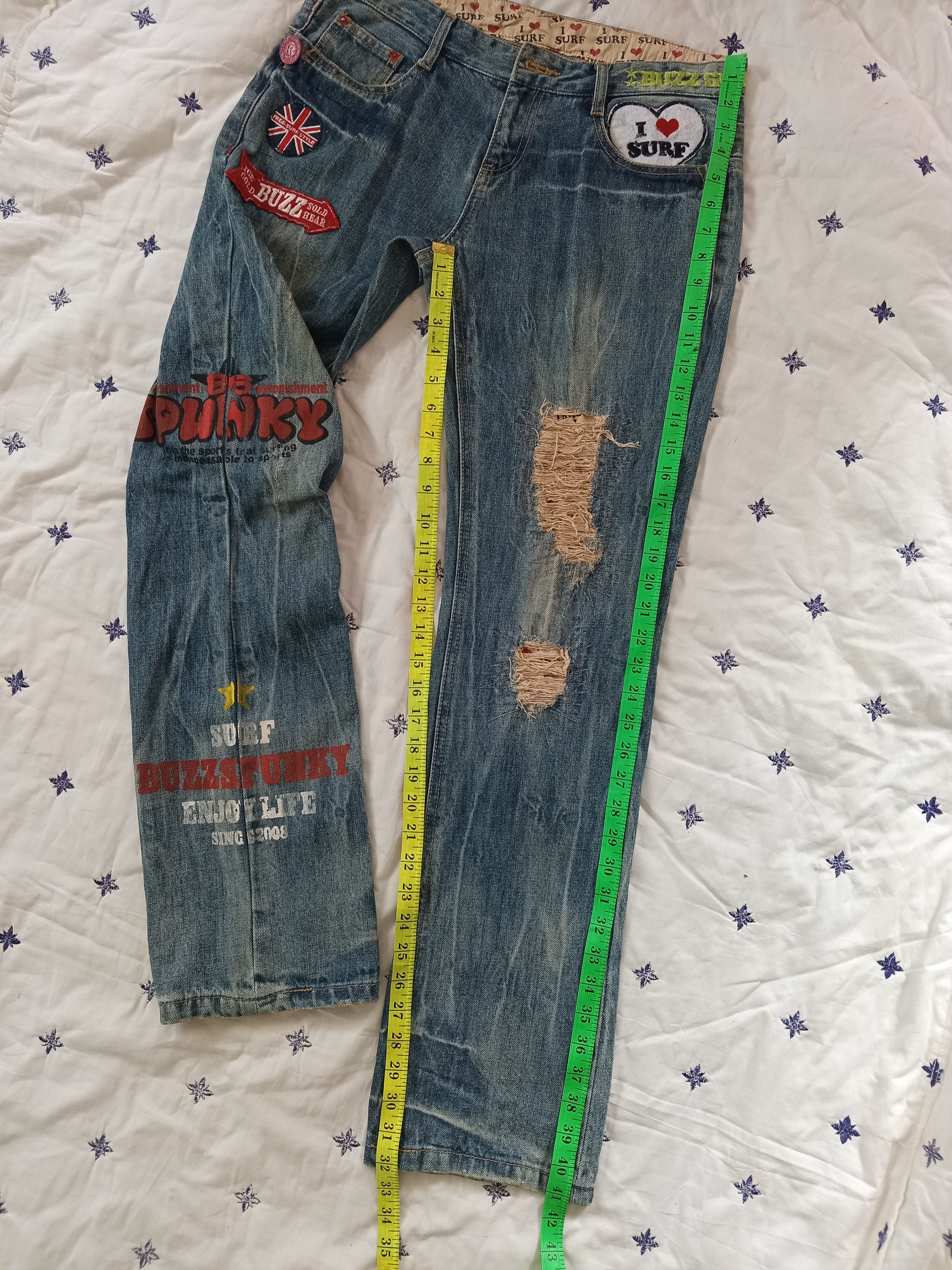 Japanese Brand BUZZ SPUNKY Rusty Distressed Patches Jeans Size US 32 / EU 48 - 3 Thumbnail