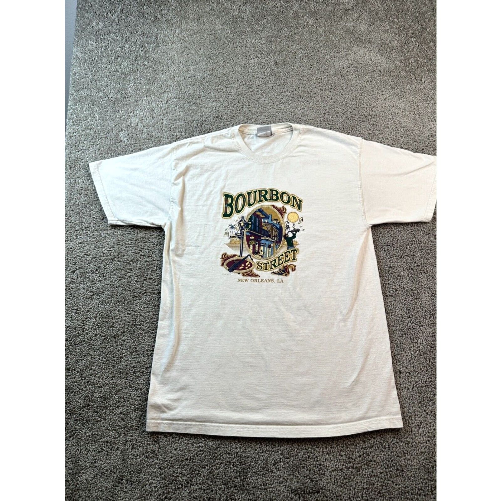Jerzees JERZEES New Orleans Shirt Mens L Beige White Bourbon Street Short Sleeve Casual Shirt Size US L / EU 52-54 / 3 - 2 Thumbnail