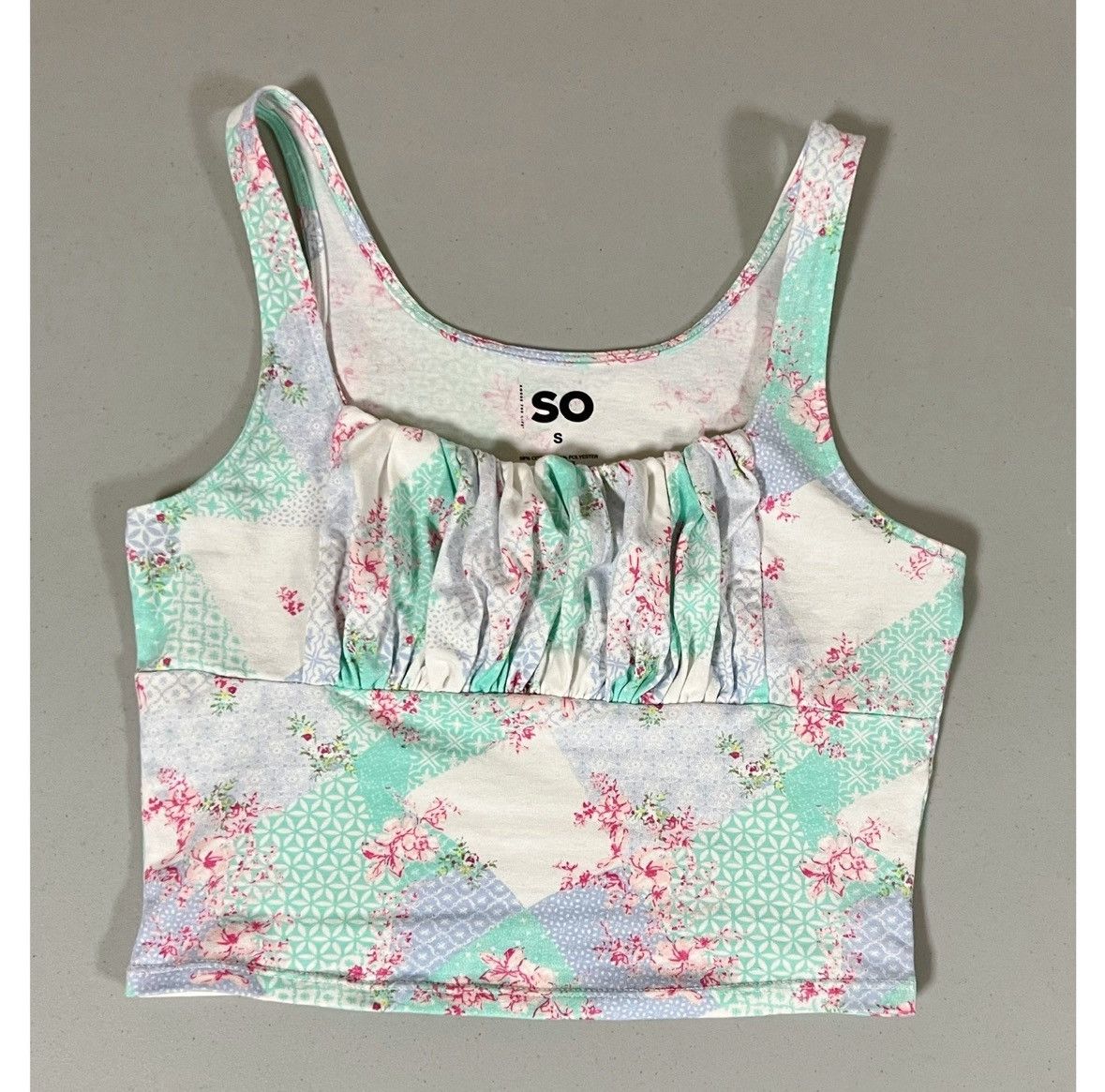 Vintage SO Paisley Patchwork Floral Ruched Crop Top Shirt Size S 🧚🏼‍♀️✨ Size S / US 4 / IT 40 - 2 Thumbnail