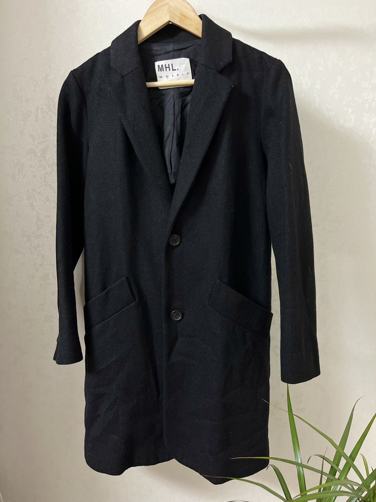 image of Designer Margaret Howell Smaple Men’S Wool Coat in Black, Men's (Size XS)