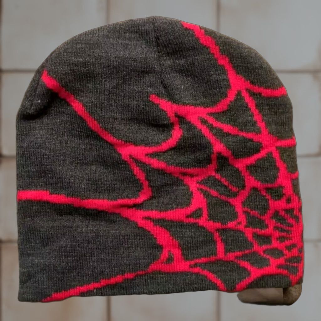 Spyder Y2K Beanie Hat Spider-Man Web Dome Cap New Hip Hop Skull Knit Gray/Red Spyder Unbranded Unisex Adults One Size Size ONE SIZE - 1 Thumbnail