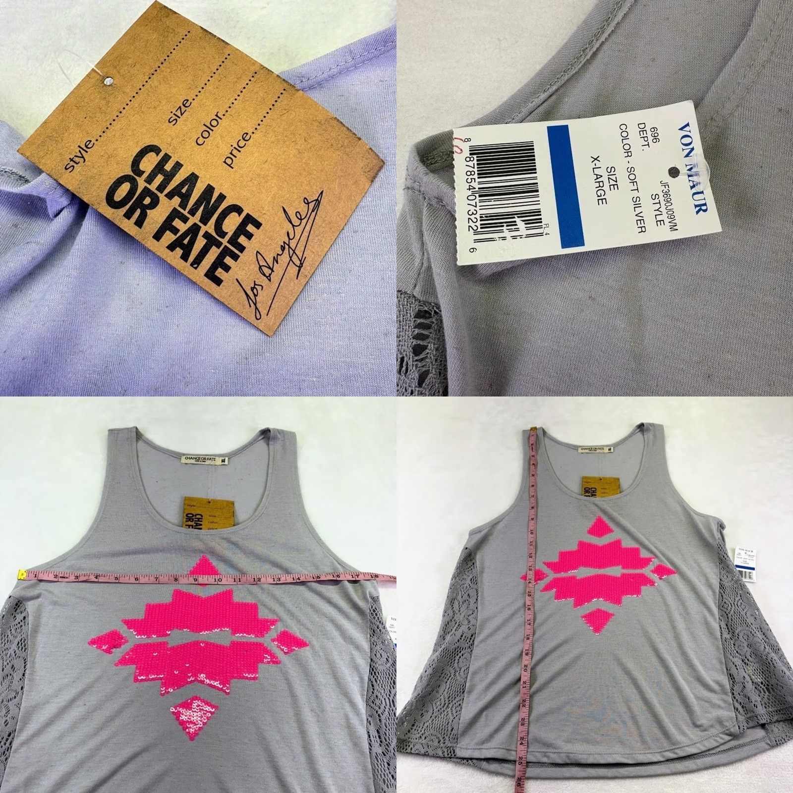 B Sides Chance or Fate Gray Festival Tank Top Lace Sides Pink Aztec Graphic XL Size XL / US 12-14 / IT 48-50 - 8 Thumbnail