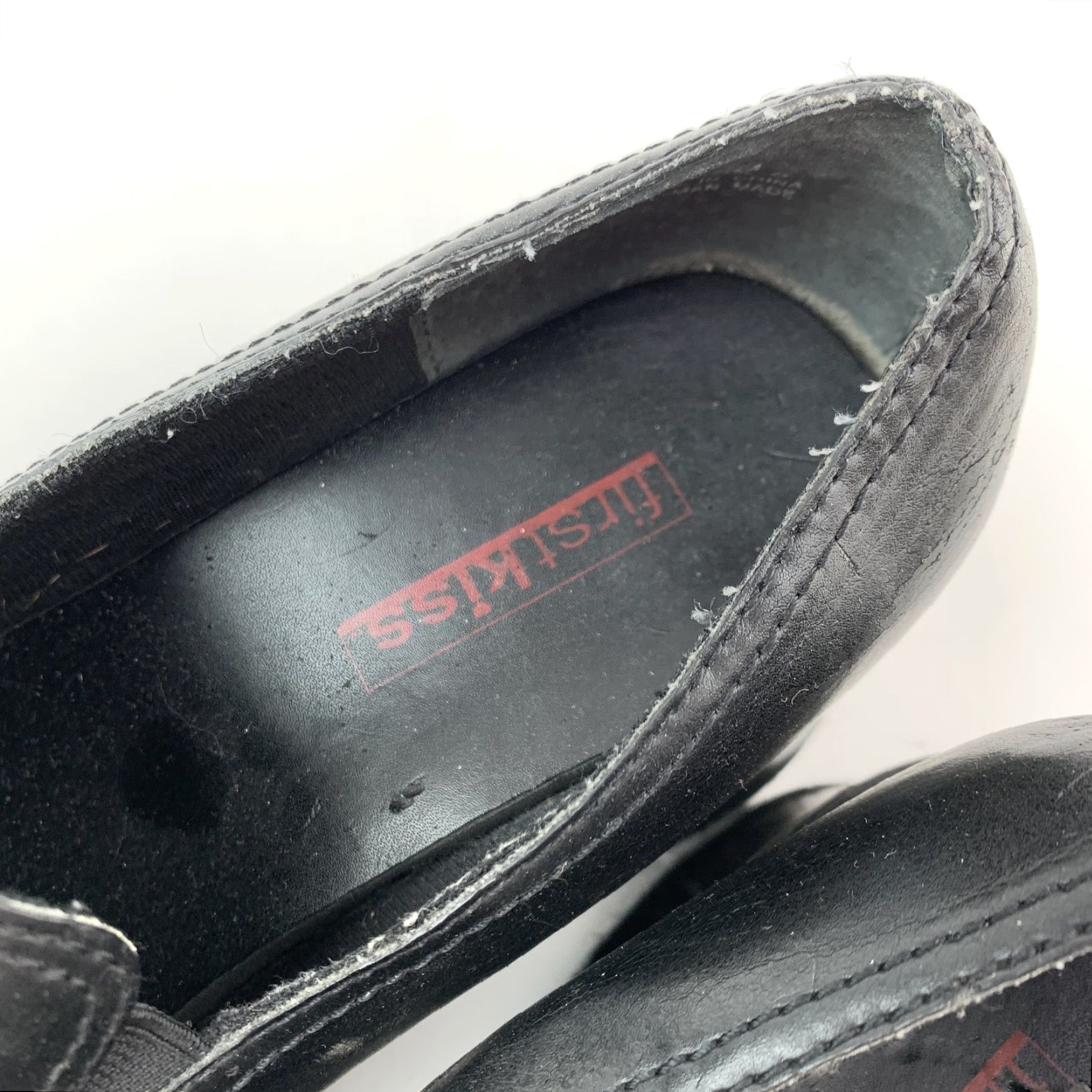 Vintage VINTAGE First Kiss Leather Platform Loafers Women Read First Kiss Black Slip-On 7.5 Round Toe Platform Chunky Heel 3.5in Y2K Grunge 90s Vintage Womens Size US 8 / IT 38 - 5 Thumbnail