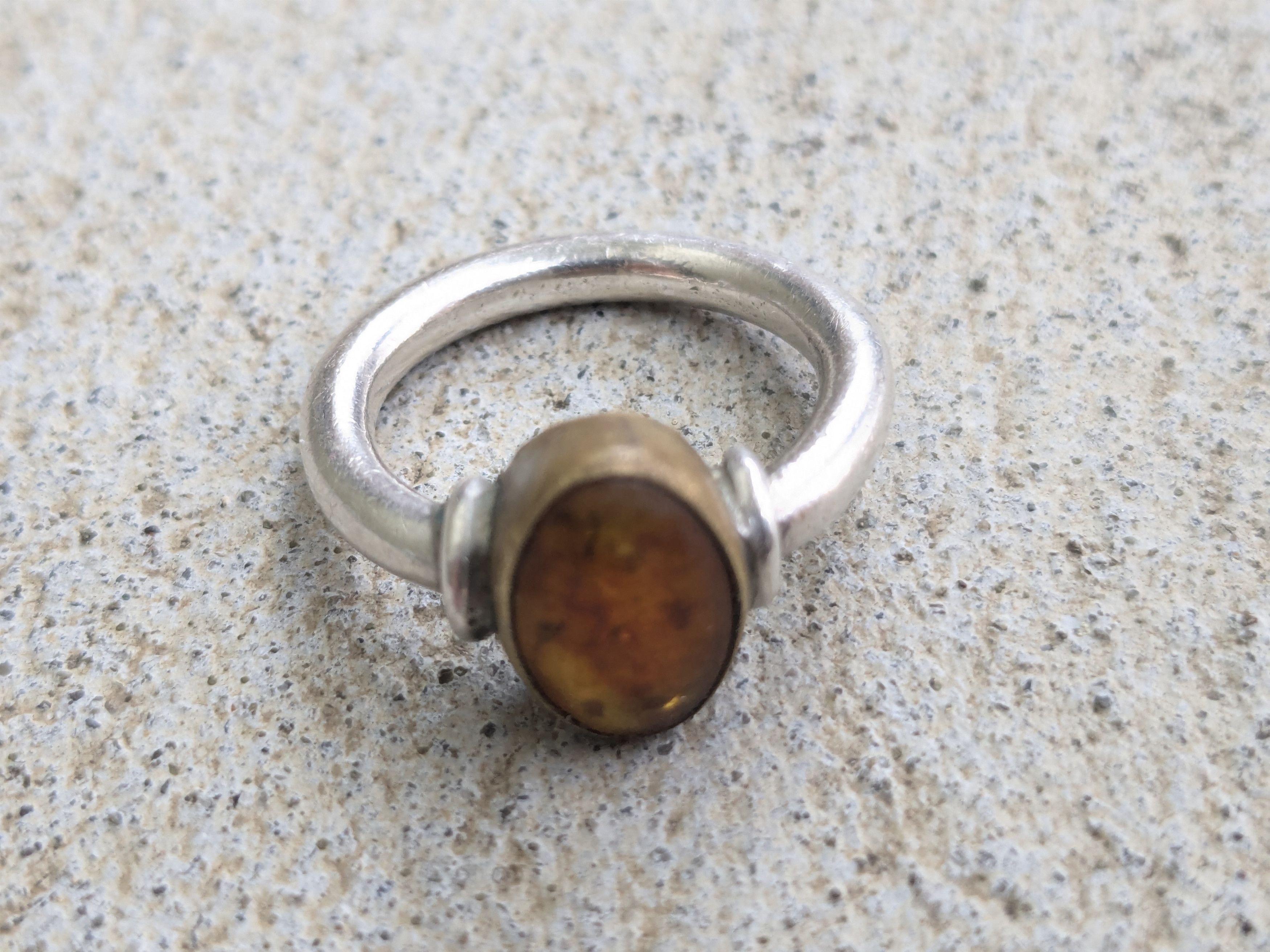 Jewelry × Sterling Silver Vintage Sterling Silver Ring Amber 7.5 Minimalist Oval Size ONE SIZE - 6 Thumbnail