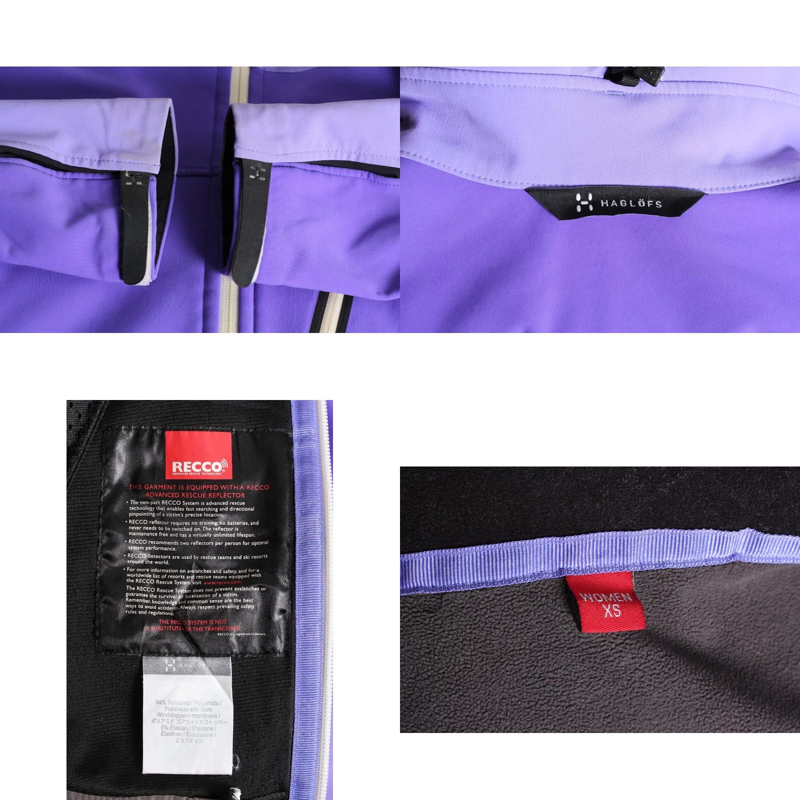 Vintage HAGLÖFS Ski Jacket Women XS Hooded Soft Shell Windproof Purple RECCO MJ4367 Jacket Size XS / US 0-2 / IT 36-38 - 8 Thumbnail
