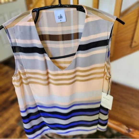Designer Cabi Sleeveless Horizon Stripe Calligraphy Brush Underline V Size M / US 6-8 / IT 42-44 - 1 Thumbnail