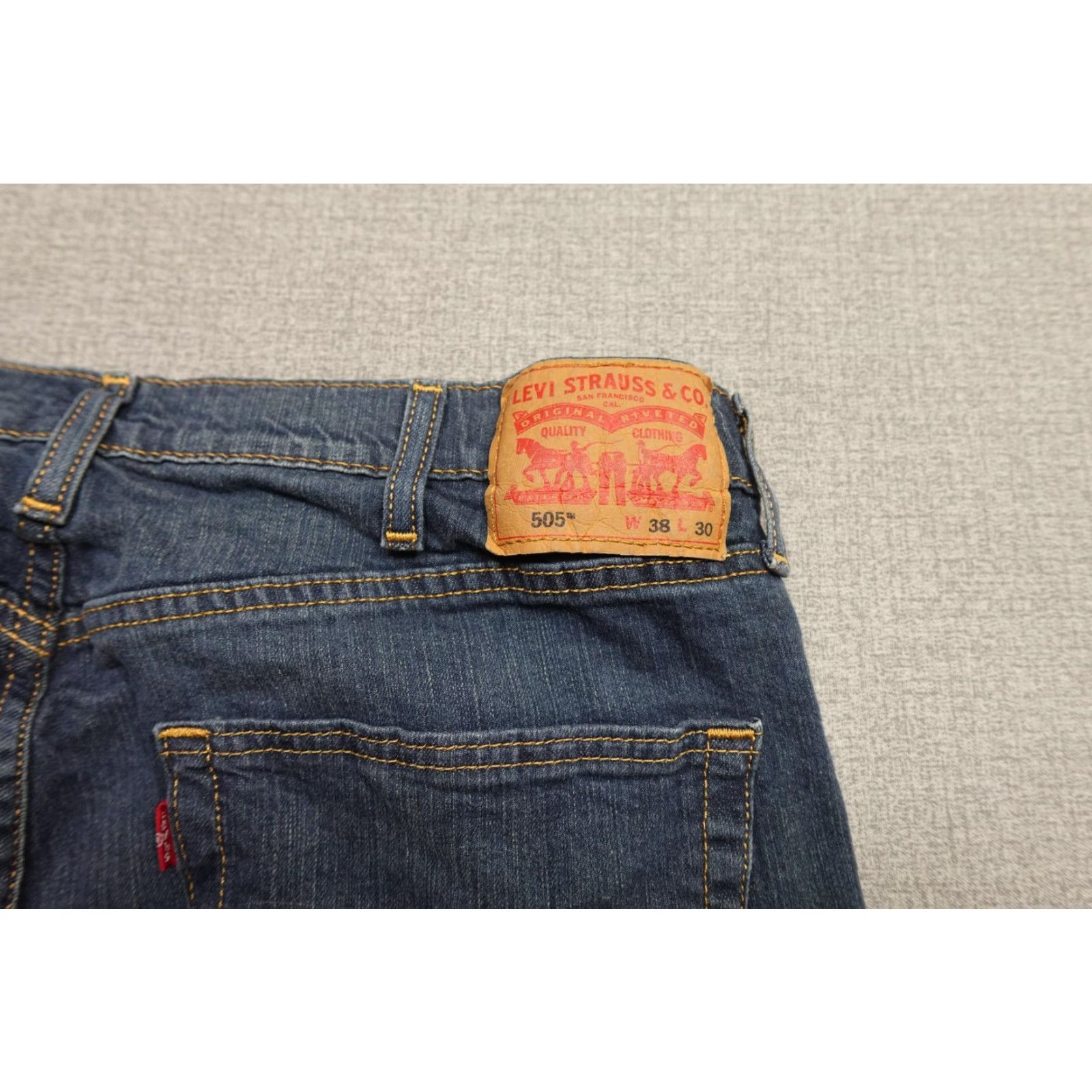 Levi's Levi's 505 Jeans Mens 38x30 Blue Denim Stretch Dark Wash Straight 5-Pocket Zip Fly Leather Patch Cotton Blend Vintage No Size US 38 / EU 54 - 2 Thumbnail