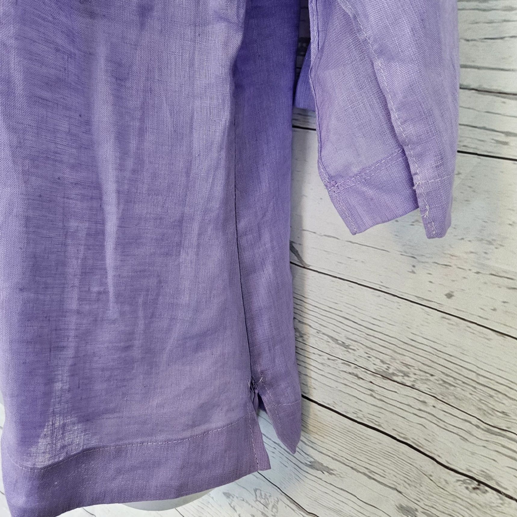 Vintage Salma Womens Linen Top Sz Large Purple Silver Embroidered Side Zip Split Sleeve Blouse Size L / US 10 / IT 46 - 3 Thumbnail