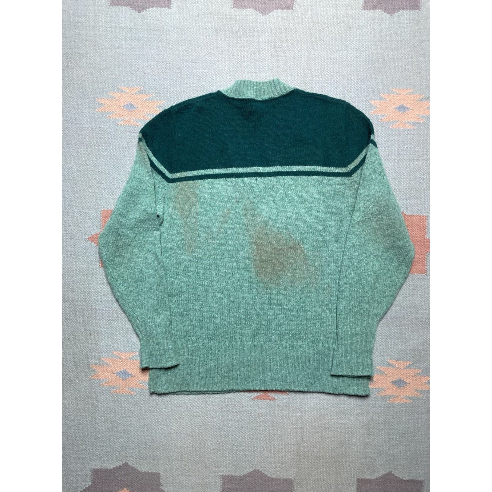 JCPenney VINTAGE 70s acrylic knit sweater JCPenney two tone green v neck adult medium Size US M / EU 48-50 / 2 - 4 Thumbnail