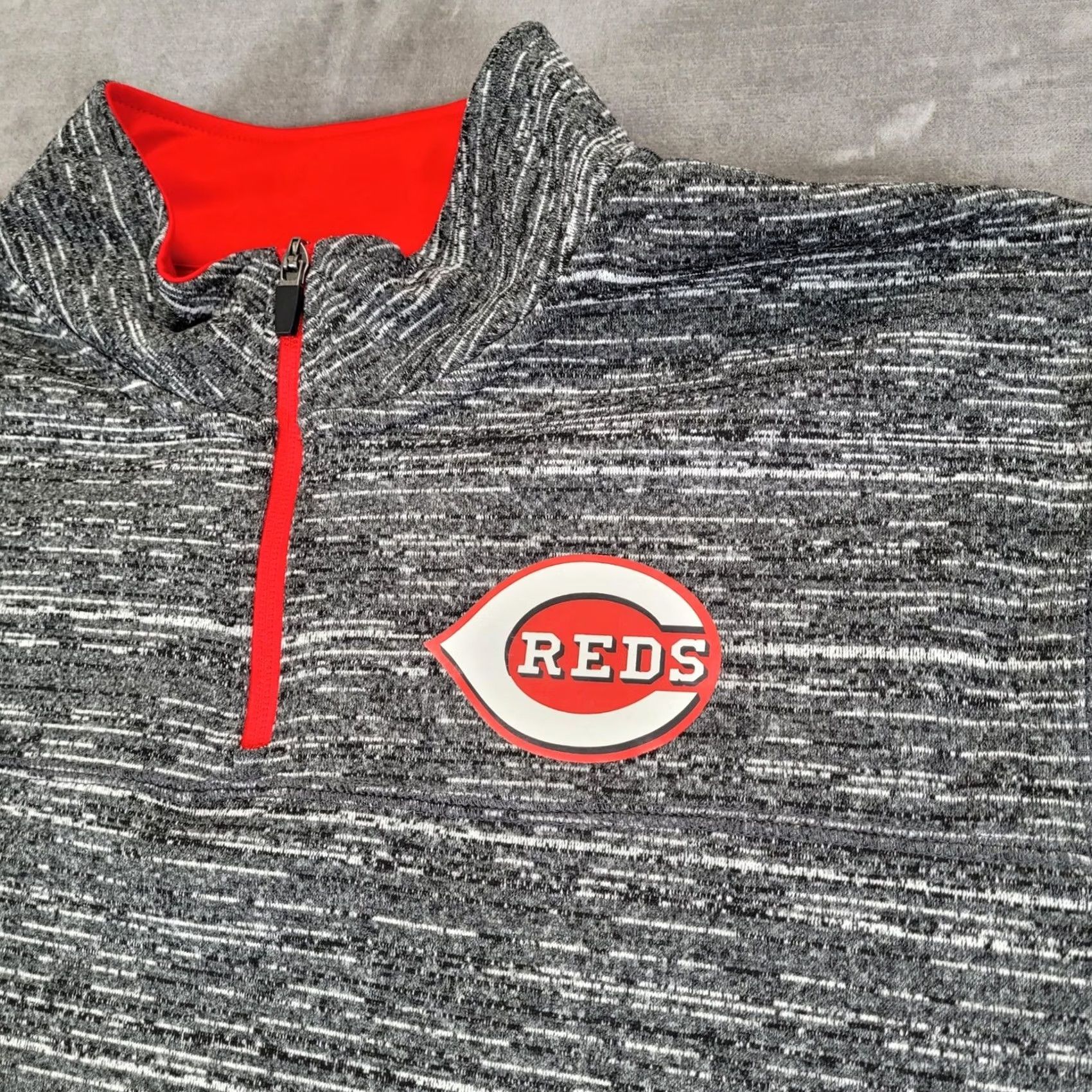 MLB Majestic Cincinnati Reds Mens XL Quarter Zip Pullover Space Dye Gray Red MLB Shirt Size US XL / EU 56 / 4 - 2 Thumbnail