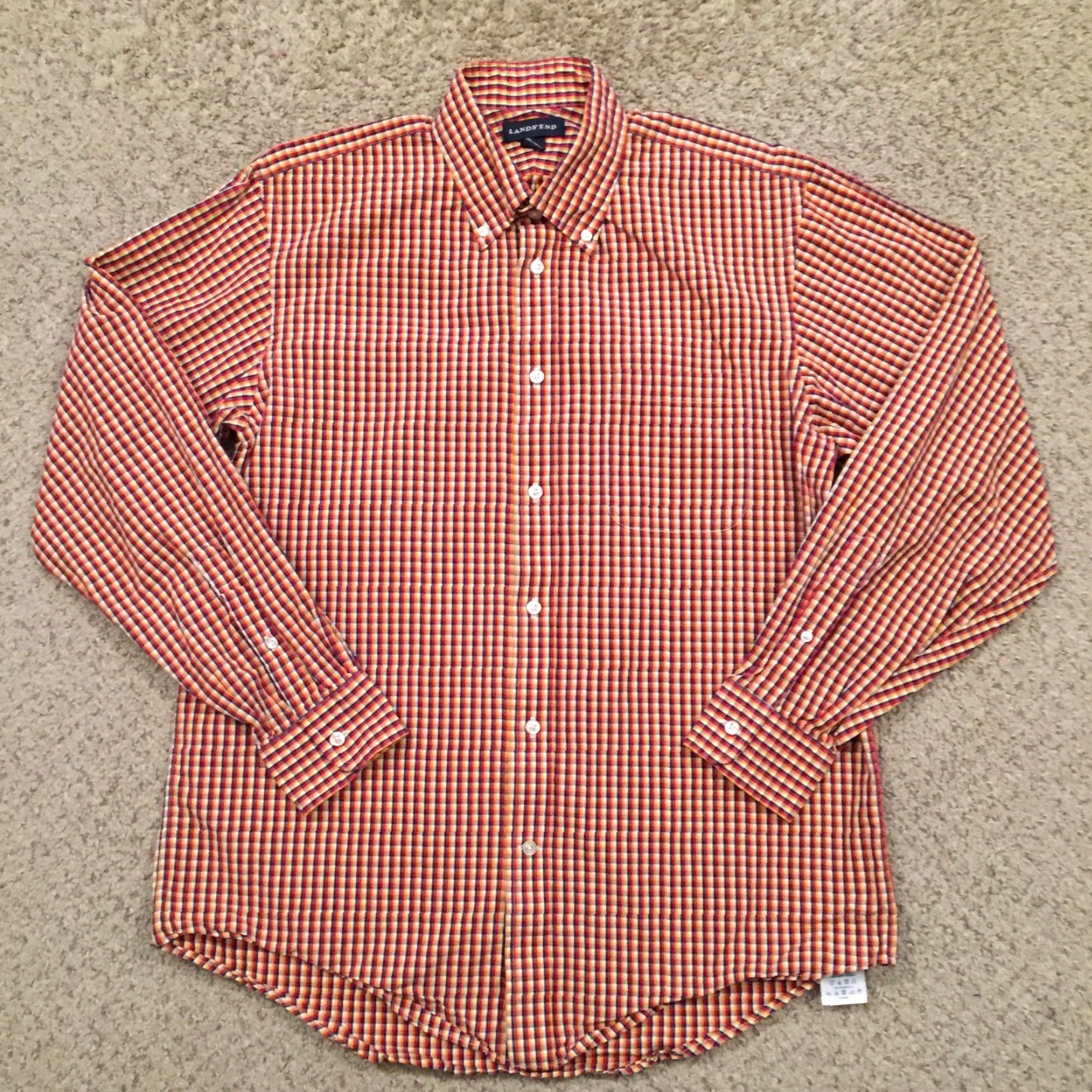 Lands' End Lands End Shirt Mens 15.5 Red Yellow Blue Plaid Long Sleeve Button Up Size US L / EU 52-54 / 3 - 2 Thumbnail
