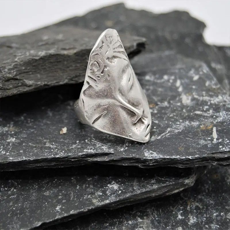 Jewelry Abstract Face Ring Silver Modern Human Art Tribal Punk y2k Size ONE SIZE - 2 Thumbnail
