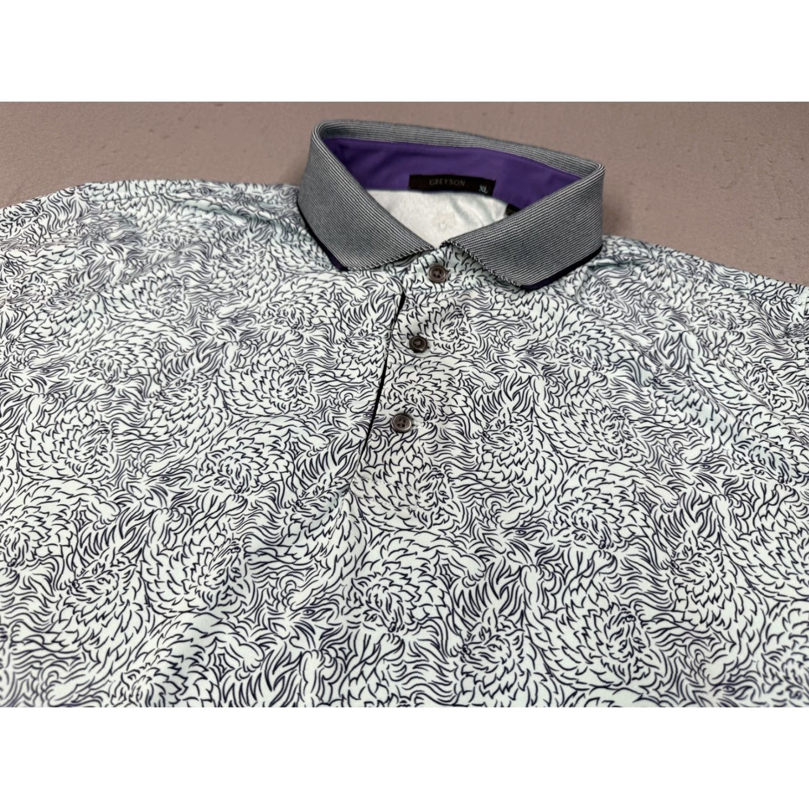 Vintage Greyson Polo Shirt Mens XL Blue Lion Pattern Performance Golf Stretch Polo Shirt XL Mens Blue Lion Pattern Greyson Size US XL / EU 56 / 4 - 2 Thumbnail