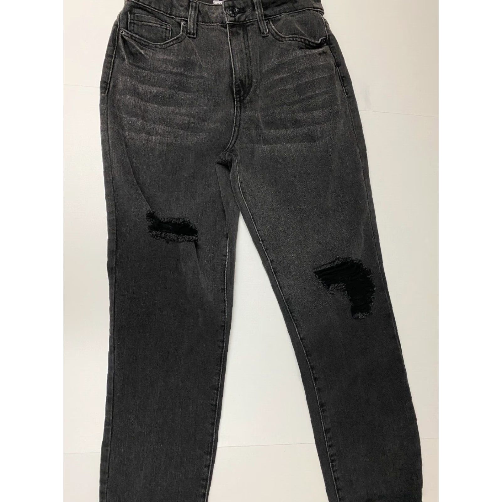 Denime YMI Womens Jeans 9 Black Straight Denim Distressed Zip 29x28 Regular Size 9 Womens Pants Size 30" / US 8 / IT 44 - 6 Thumbnail