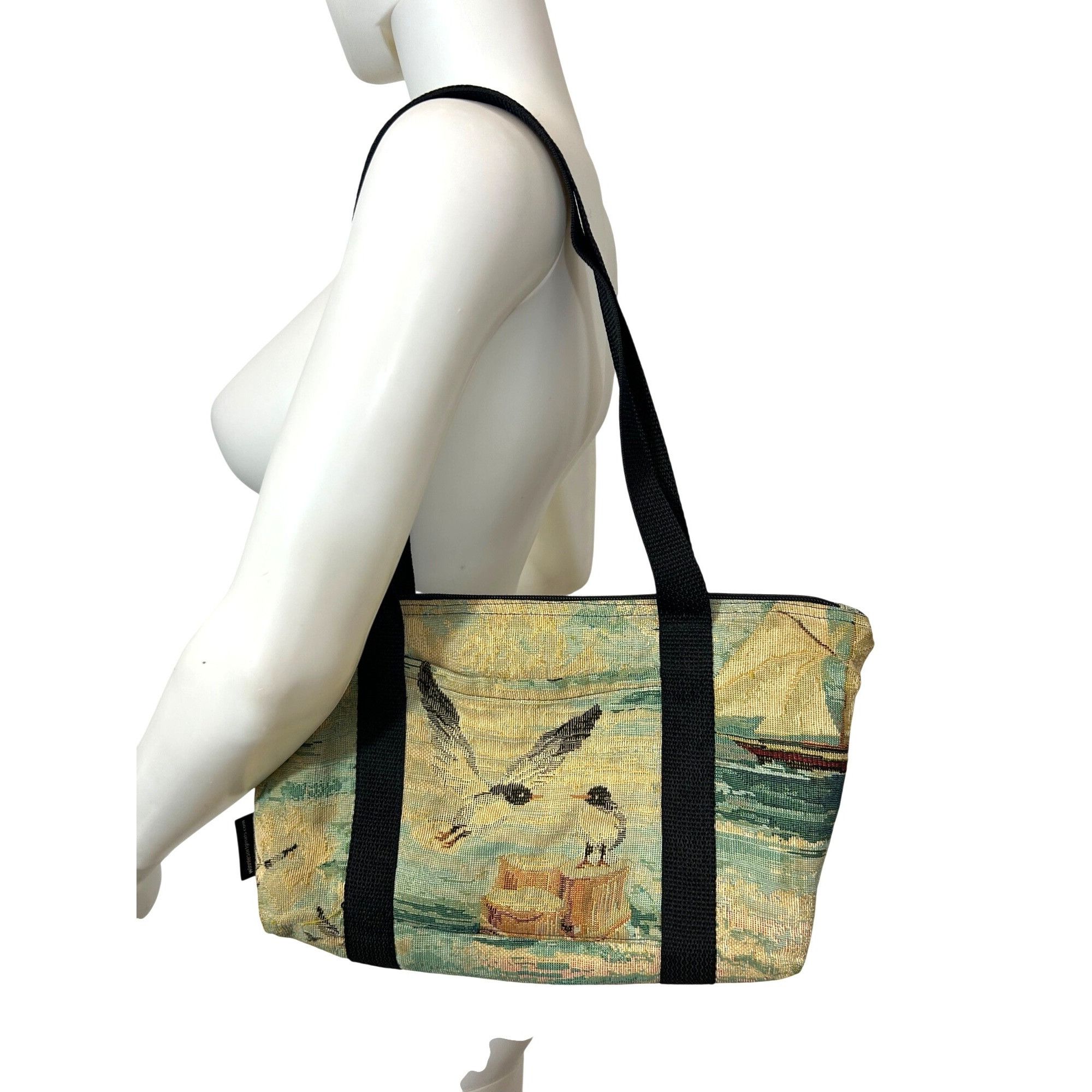Other Tapestry Fabric Handbag Seaside Lighthouse Sailboats Seagull Size ONE SIZE - 2 Thumbnail