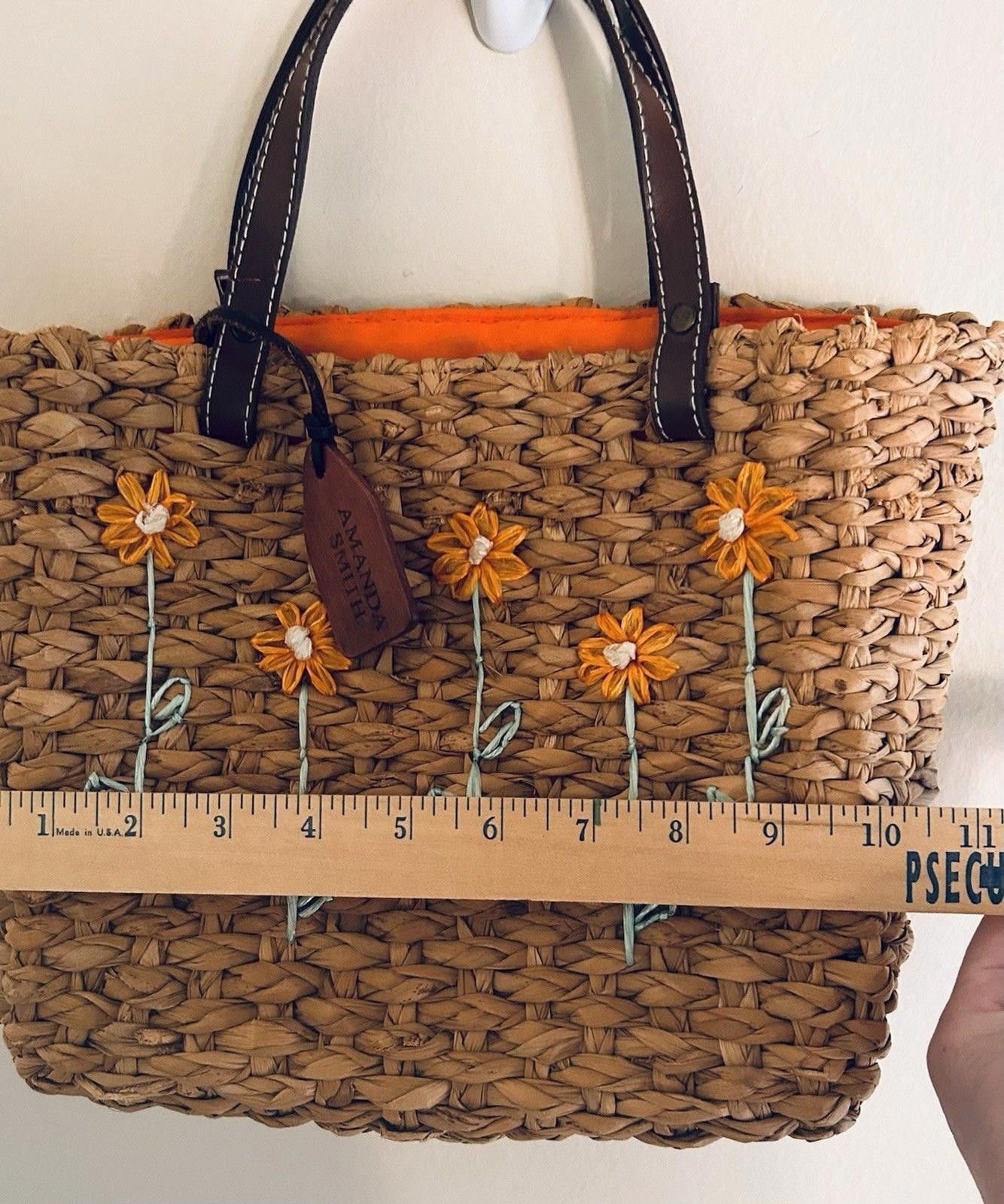 Other Amanda Smith Straw Bag Purse Tote w/ Orange Flowers & Liner Size ONE SIZE - 6 Thumbnail