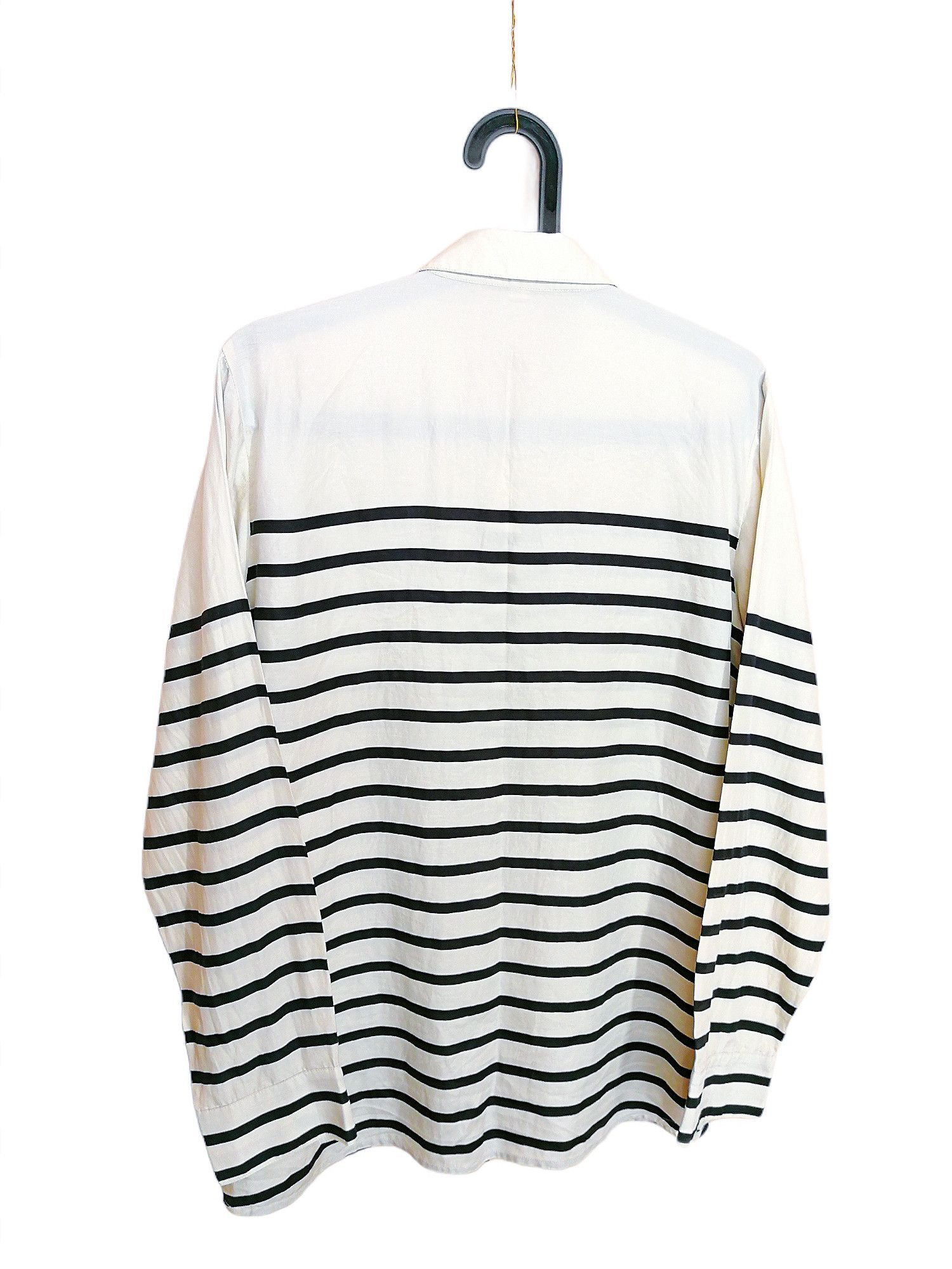 Designer × SikSilk Trenery Shirt Blouse Silk & Cotton White & Black Striped Size L / US 10 / IT 46 - 11 Thumbnail