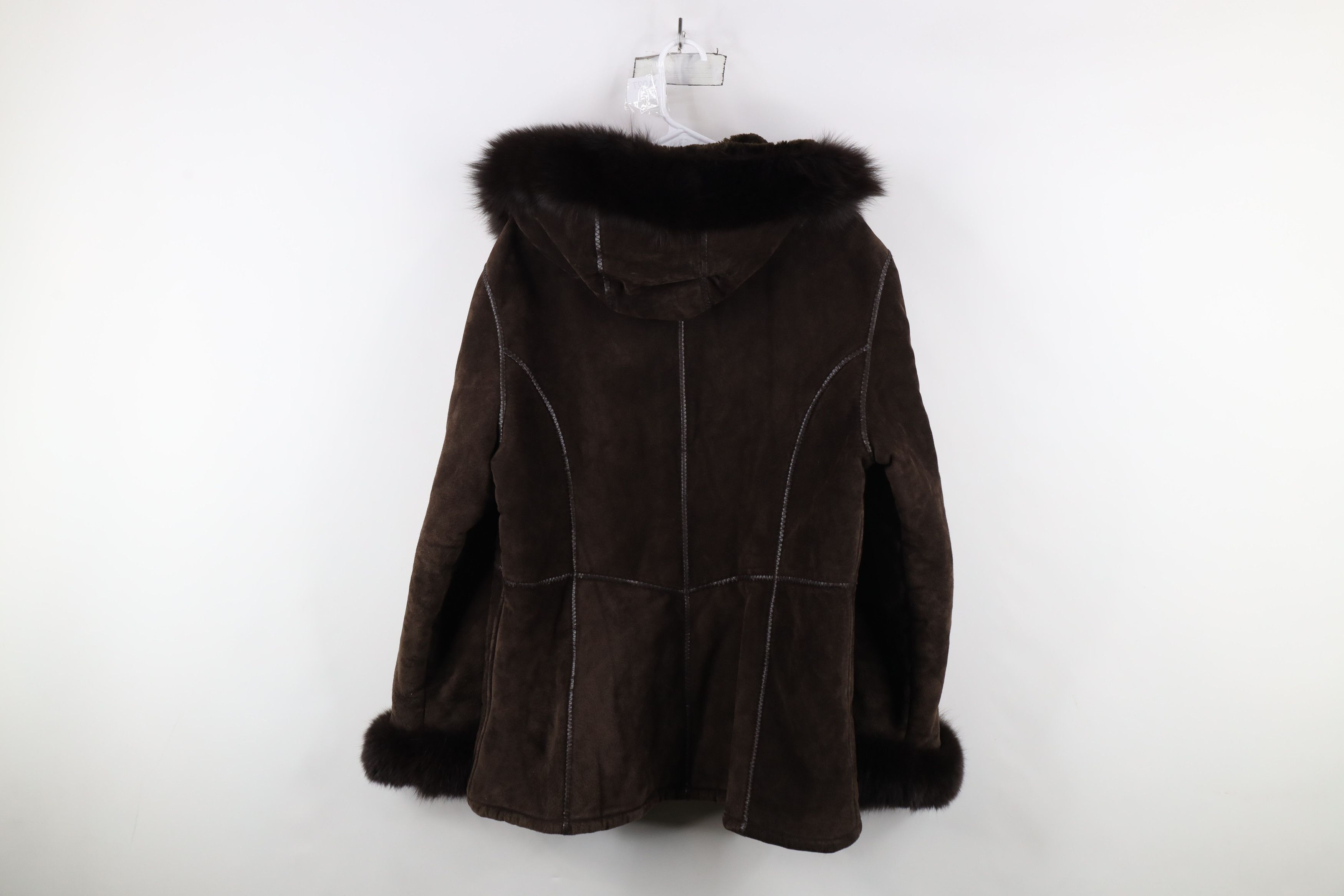 Vintage Vintage 90s Fox Trim Suede Leather Hooded Penny Lane Jacket Size XL / US 12-14 / IT 48-50 - 12 Thumbnail