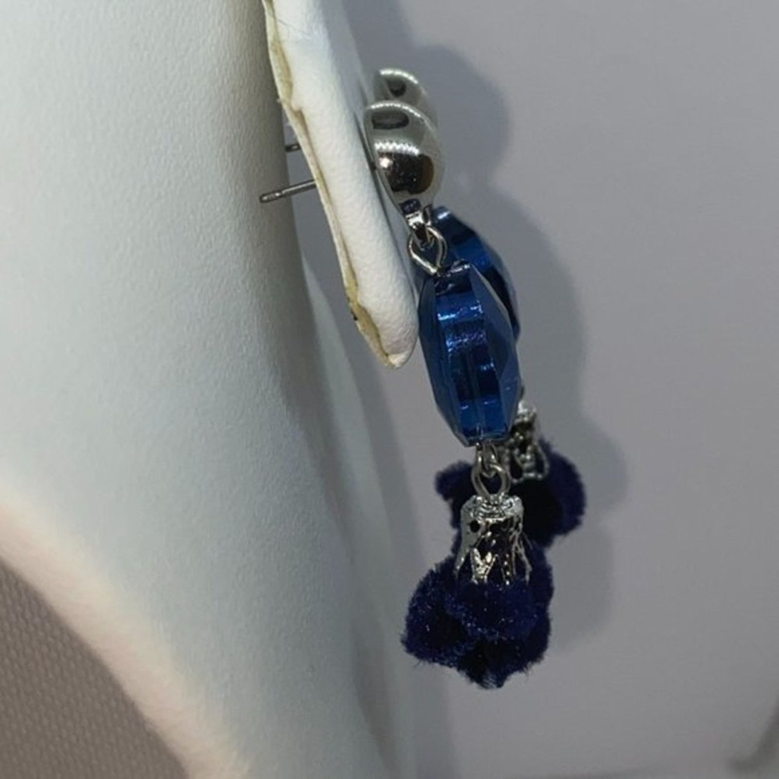 Handmade Silver-Tone Blue Beaded & Pom-Pom Dangle Earrings Size ONE SIZE - 6 Thumbnail