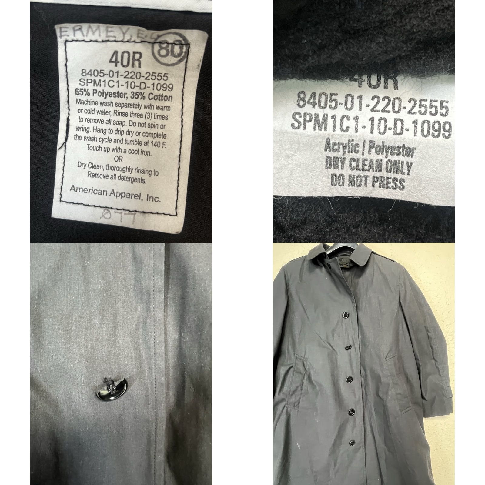 Vintage Quaterdeck Collection Coat Trench Military Men 40R Black Lined Water Resistant Polyester Blend Canvas Pocket Buckle Button Size US XXS / EU 40 - 8 Thumbnail
