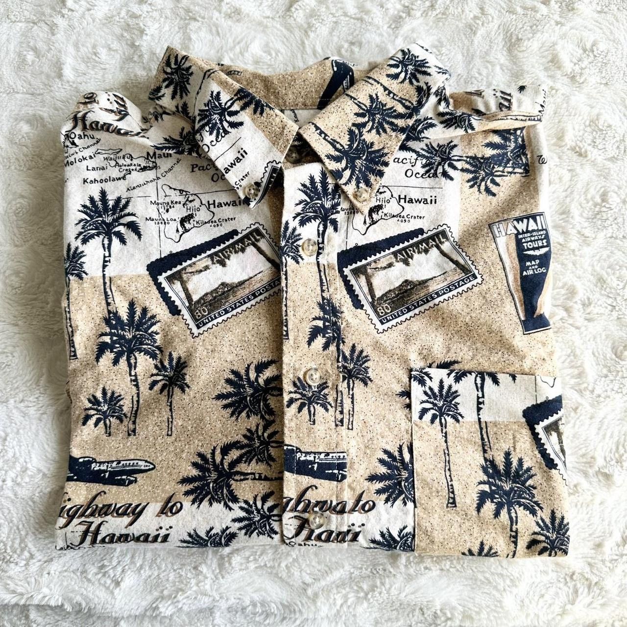 Other Vintage Hawaiian Shirt Mens XL Beige Palm Tree Map Aloha AOP Size US XL / EU 56 / 4 - 1 Thumbnail