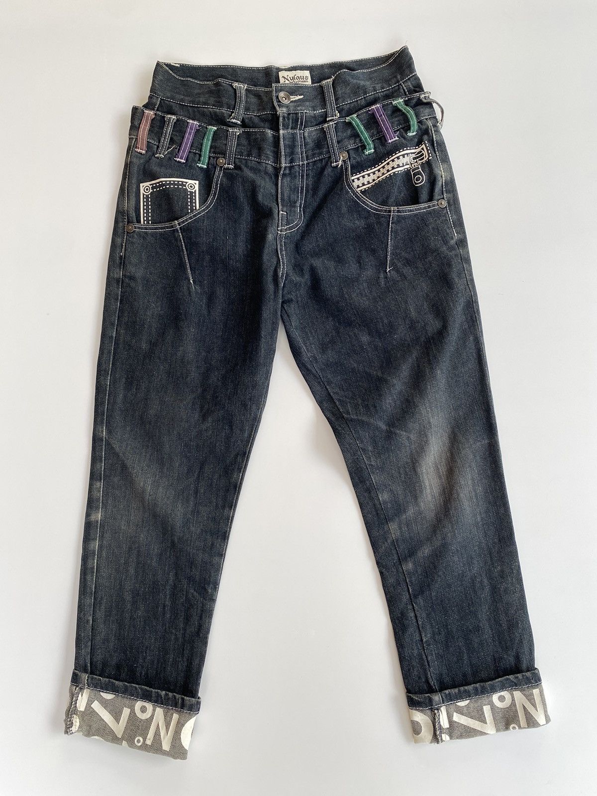 Japanese Brand Vintage Nylaus Denim Double Waist Black Size US 31 - 1 Thumbnail