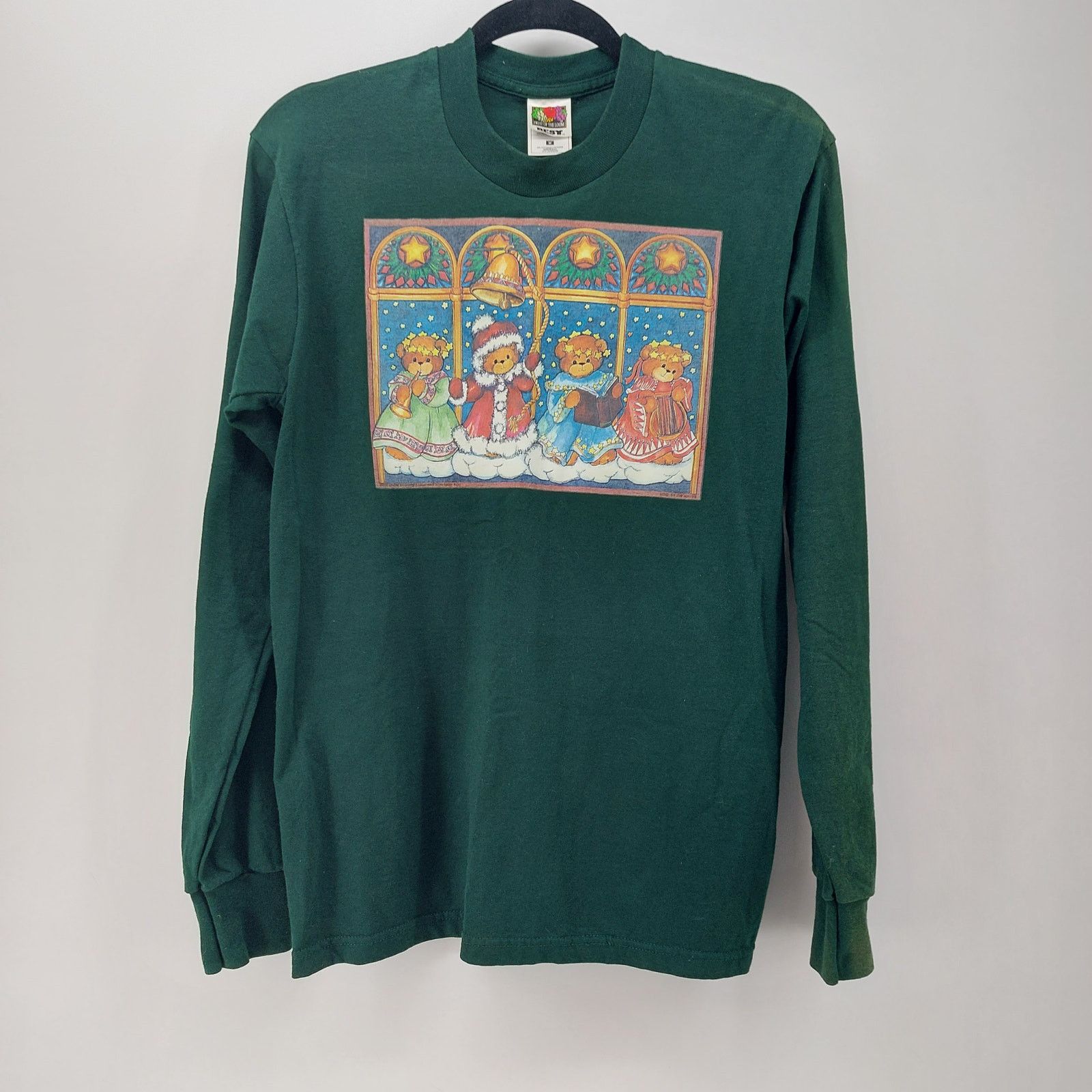 Fruit Of The Loom Ugly Christmas Long Sleeve Top Teddy Bears Hunter Green Sz M Size M / US 6-8 / IT 42-44 - 10 Thumbnail