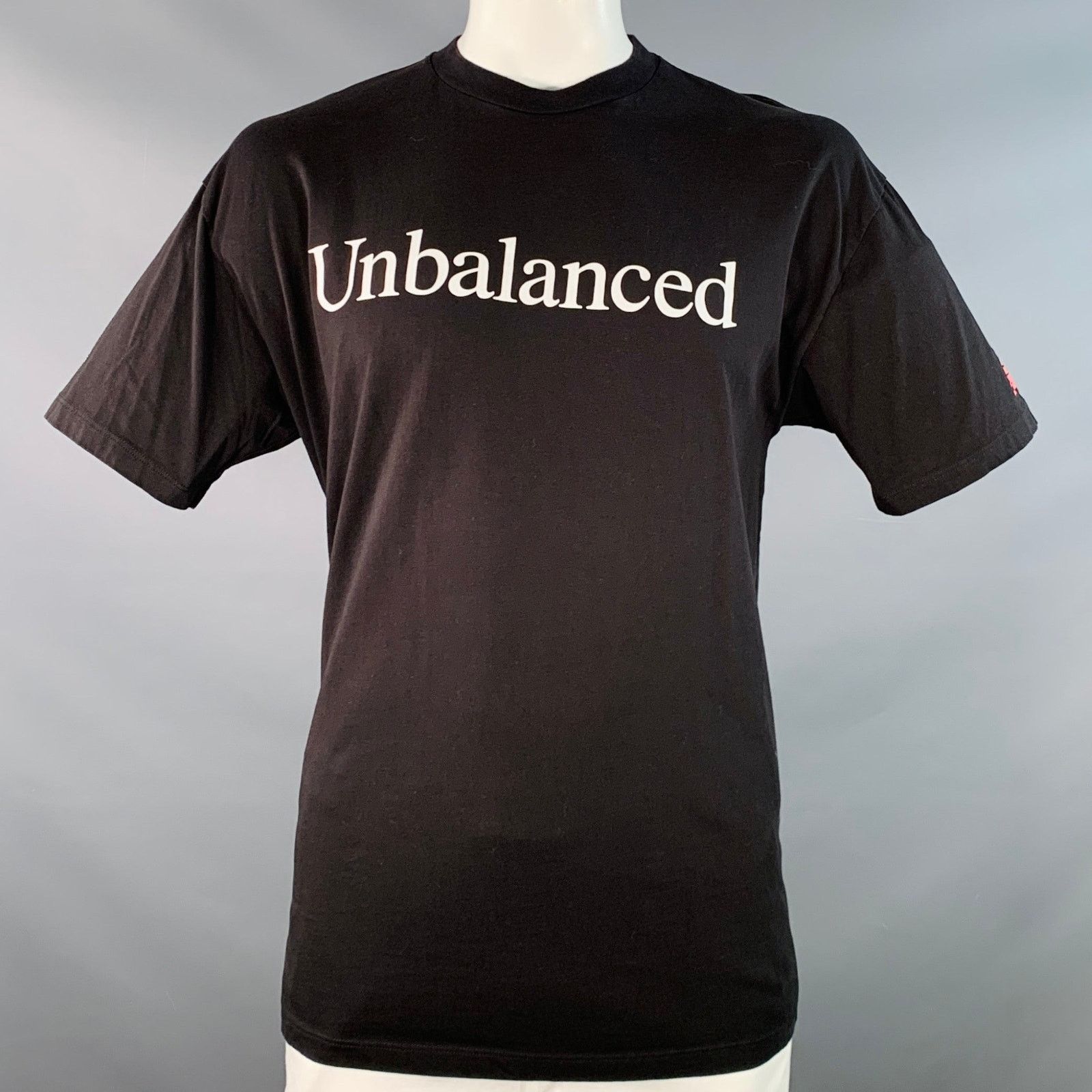 Unbalanced Black White Print Cotton Crew Neck T-shirt