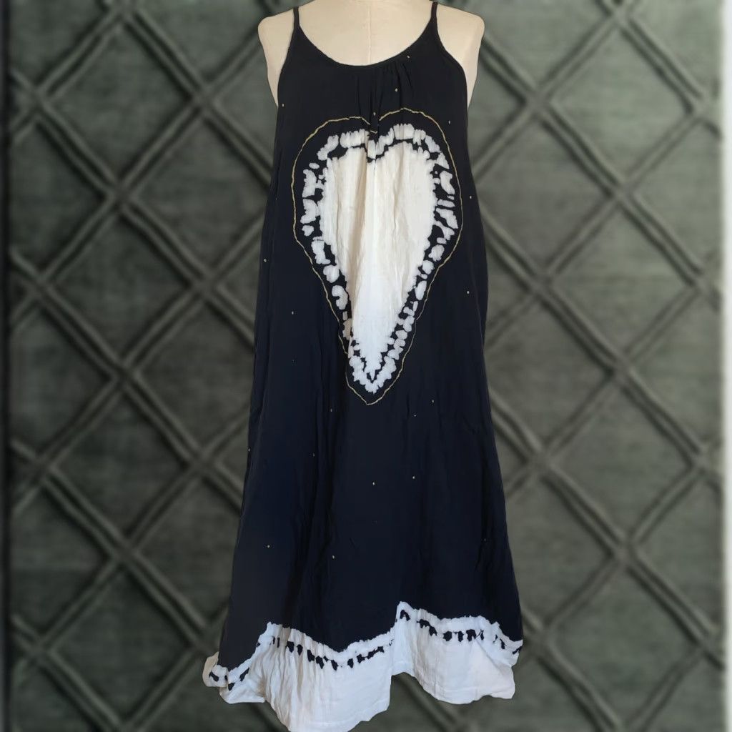 Vintage Natural Life Tank Dress XS/S Black White Heart Print 100% Cotton Midi Knit Dress Womens Boho Hippie Tiny Heart Pattern NWT 1802 Size S / US 4 / IT 40 - 1 Thumbnail
