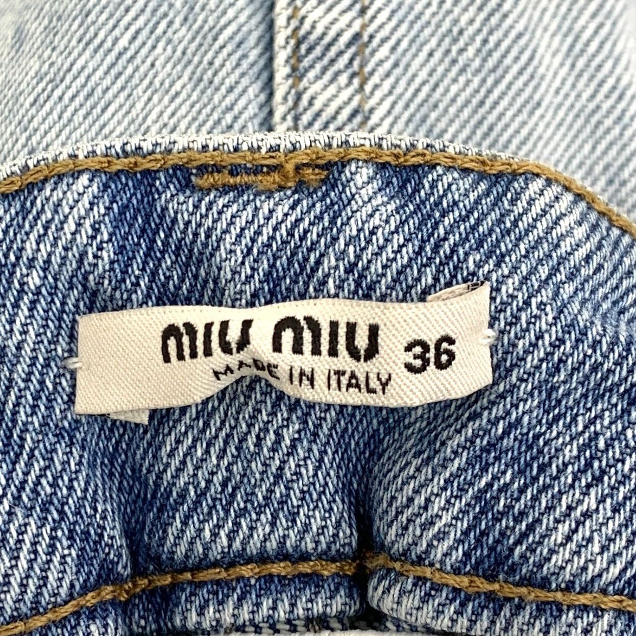 Miu Miu Miu Miu Blue Denim Skirt With Frayed Hem & Logo Pocket Size Size 25" / US 0 / IT 36 - 2 Thumbnail