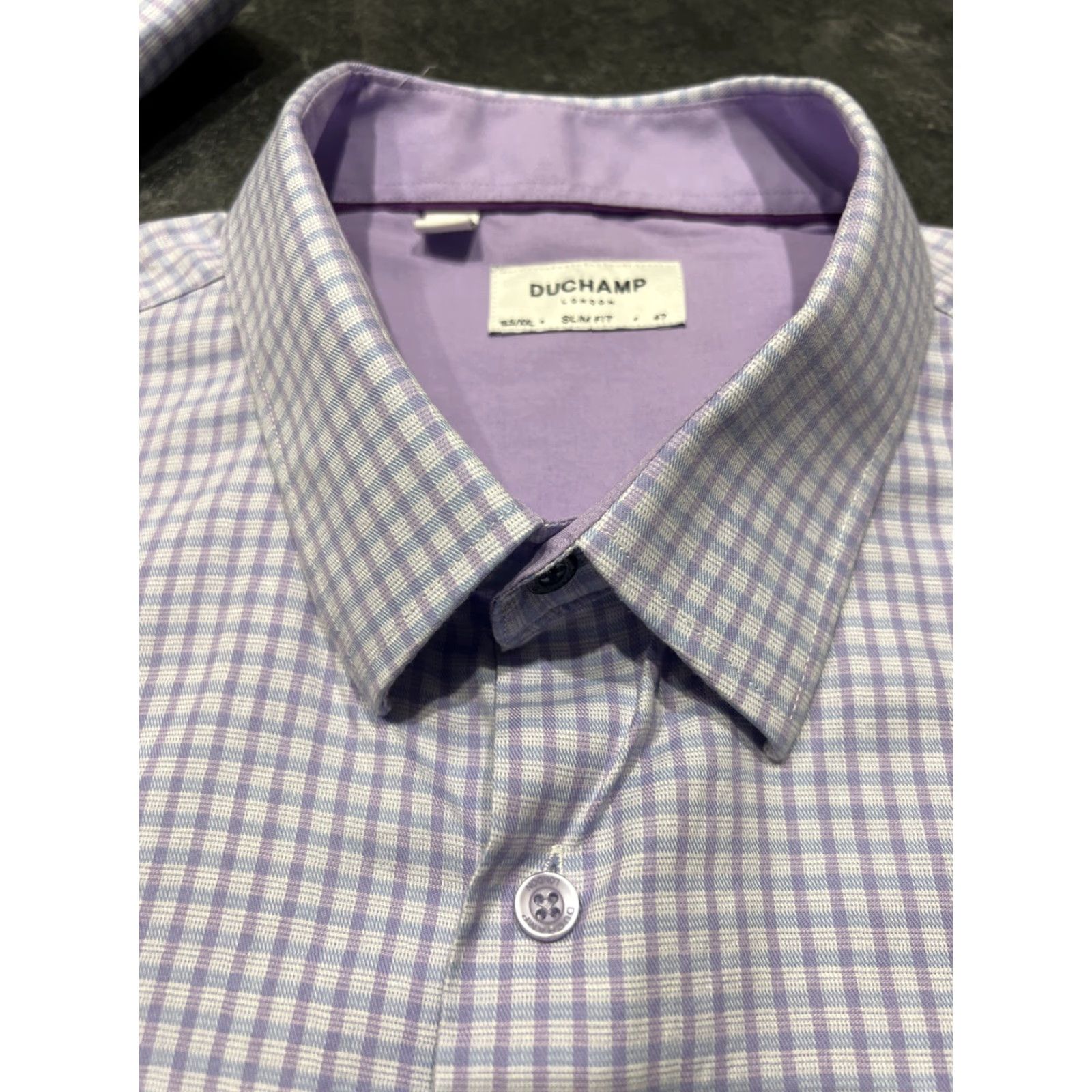 47 Duchamp London Dress Shirt Slim Stretch Lavender Plaid 18.5 47 Size 18.5in Regular Men Size US XXL / EU 58 / 5 - 6 Thumbnail