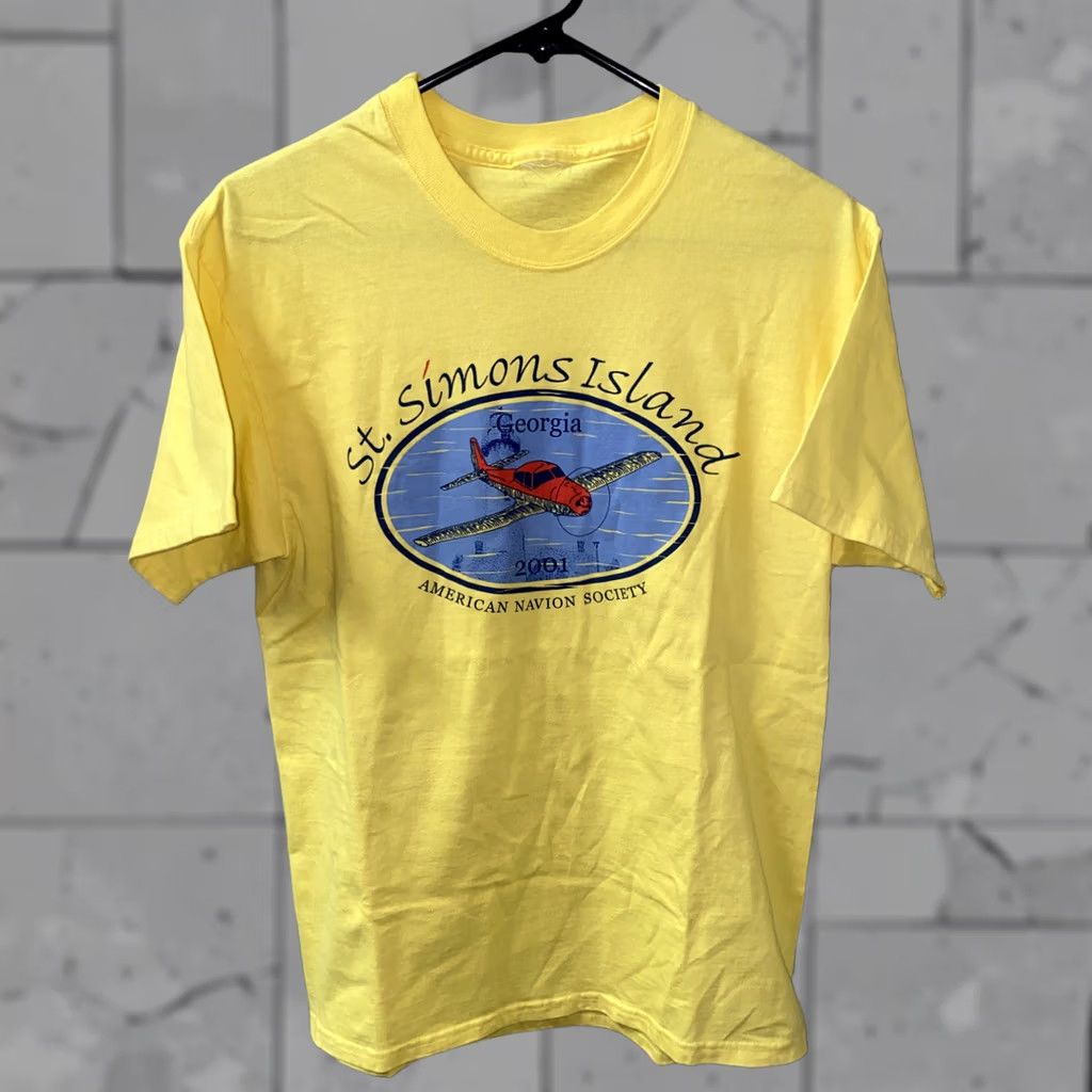 Simons VINTAGE Unbranded T-Shirt Mens Yellow St. Simons Island American Navion Society Regular Fit 19 in Armpit Short Sleeve Cotton? M Mens Size US M / EU 48-50 / 2 - 1 Thumbnail