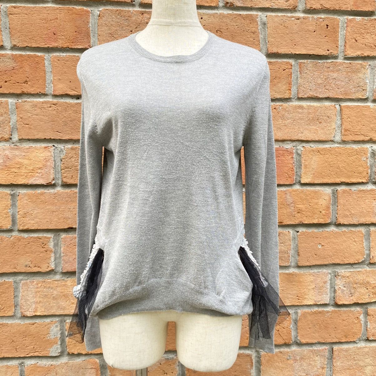 Toga TOGA TOGA ARCHIVES Gray Knit Top with Black Tulle Trim Size L / US 10 / IT 46 - 12 Thumbnail