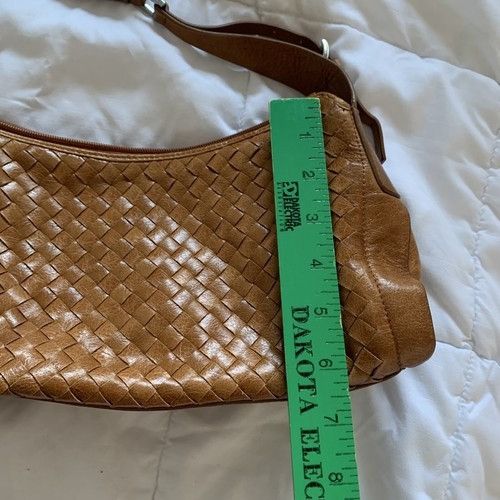 Cognac Woven Camel Colour Tie Shoulder Bag Brown Genuine Lea