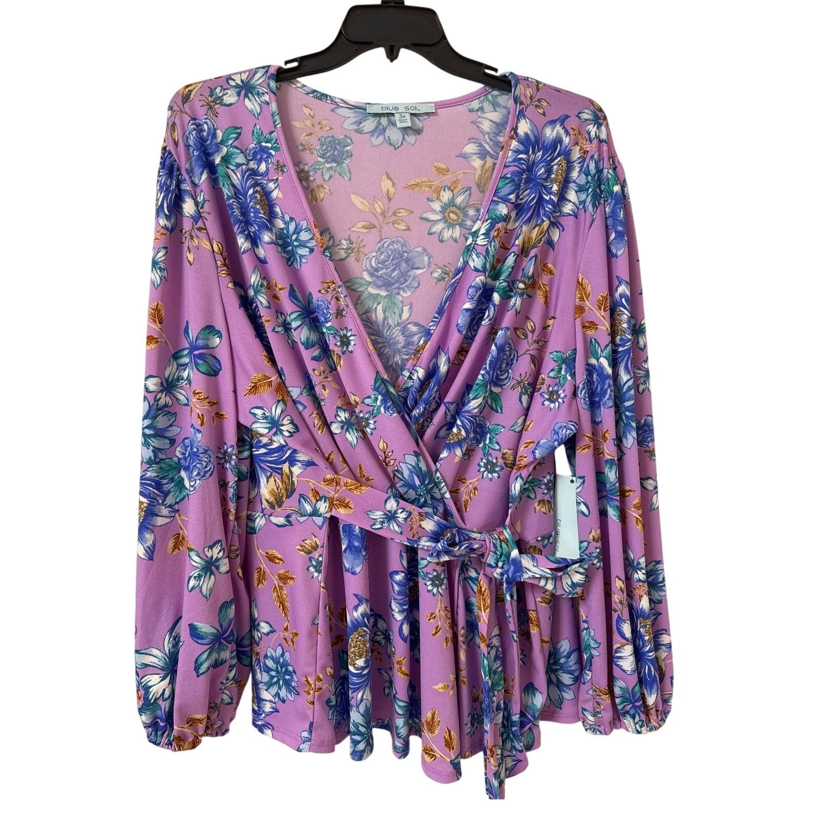 Other NWT Blue Sol Blouse Size 3X Lavender Floral Wrap With Tie Size 3XL / US 20-22 - 1 Thumbnail