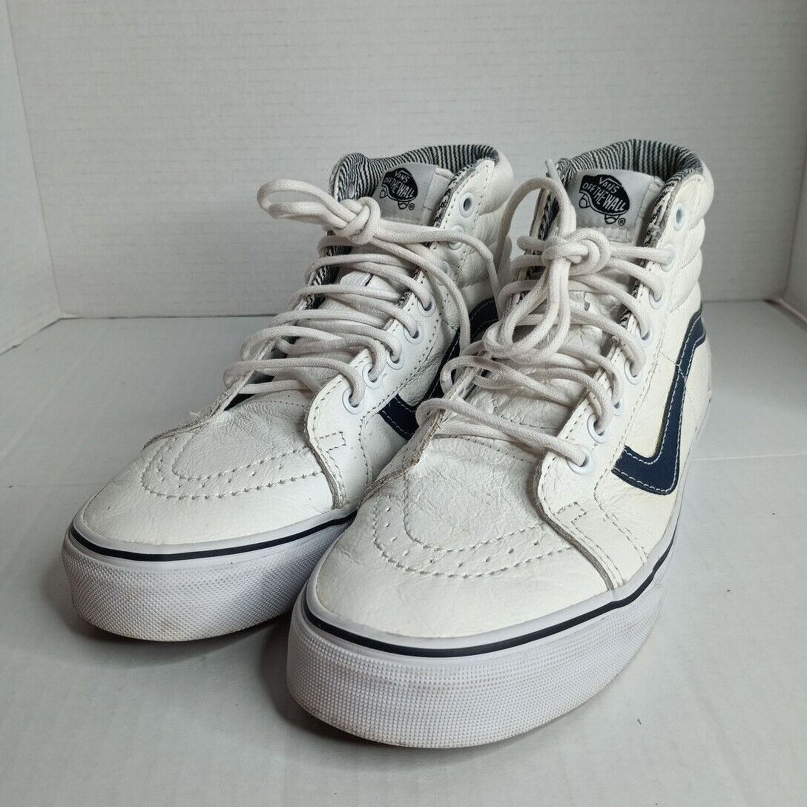 Vans Vans Men s Size 7 Women s Size 8.5 Sk8 Hi White Blue Leather Grailed