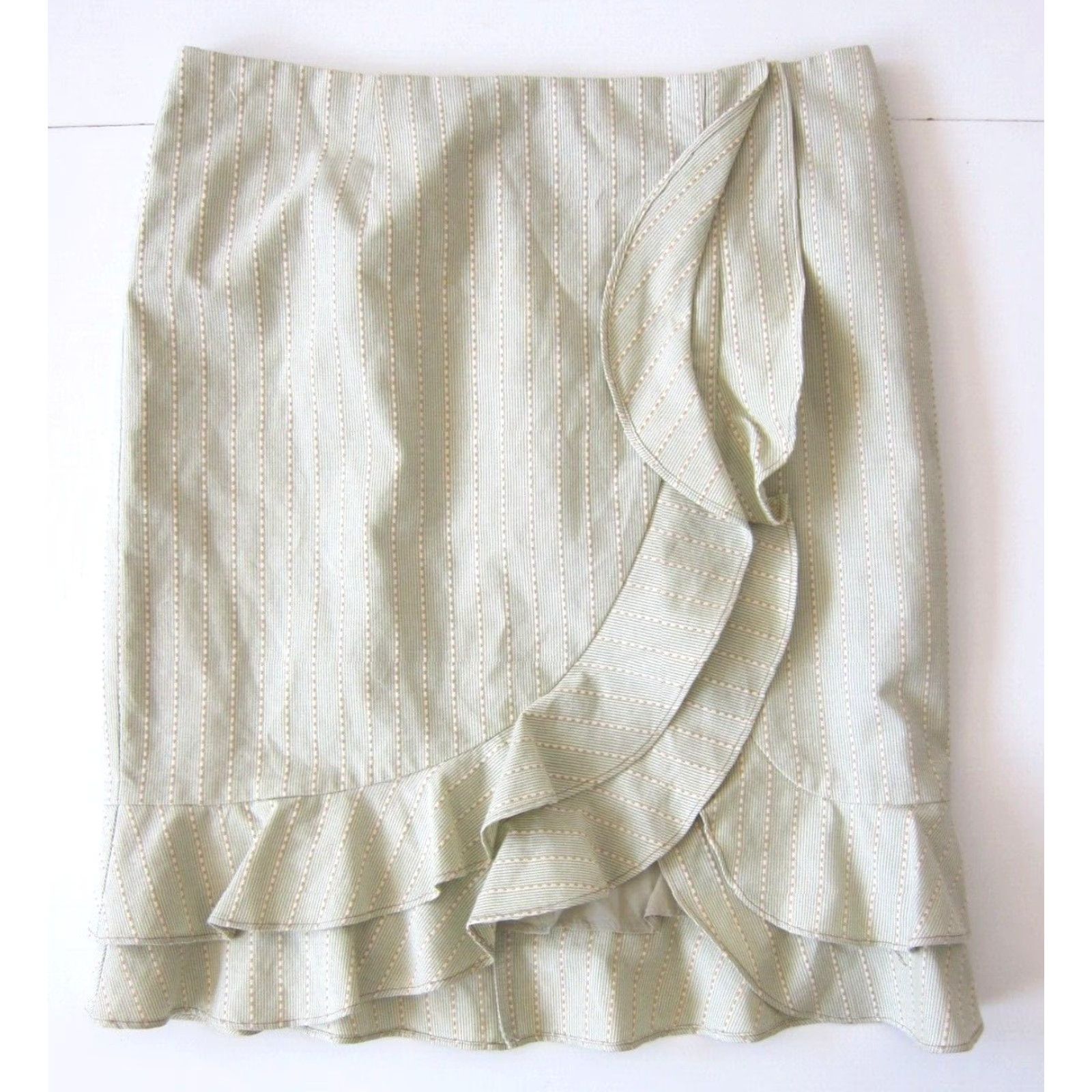 Nanette Lepore Nanette Lepore 100% Cotton Green Orange Pinstripe Ruffle Straight Pencil Skirt 4 Size 27" / US 4 / IT 40 - 8 Thumbnail